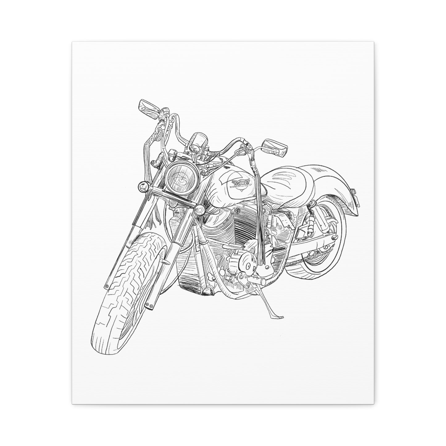 Ride Me Harley Motorcycle Sketch Canvas Print - Black Ink on White Background