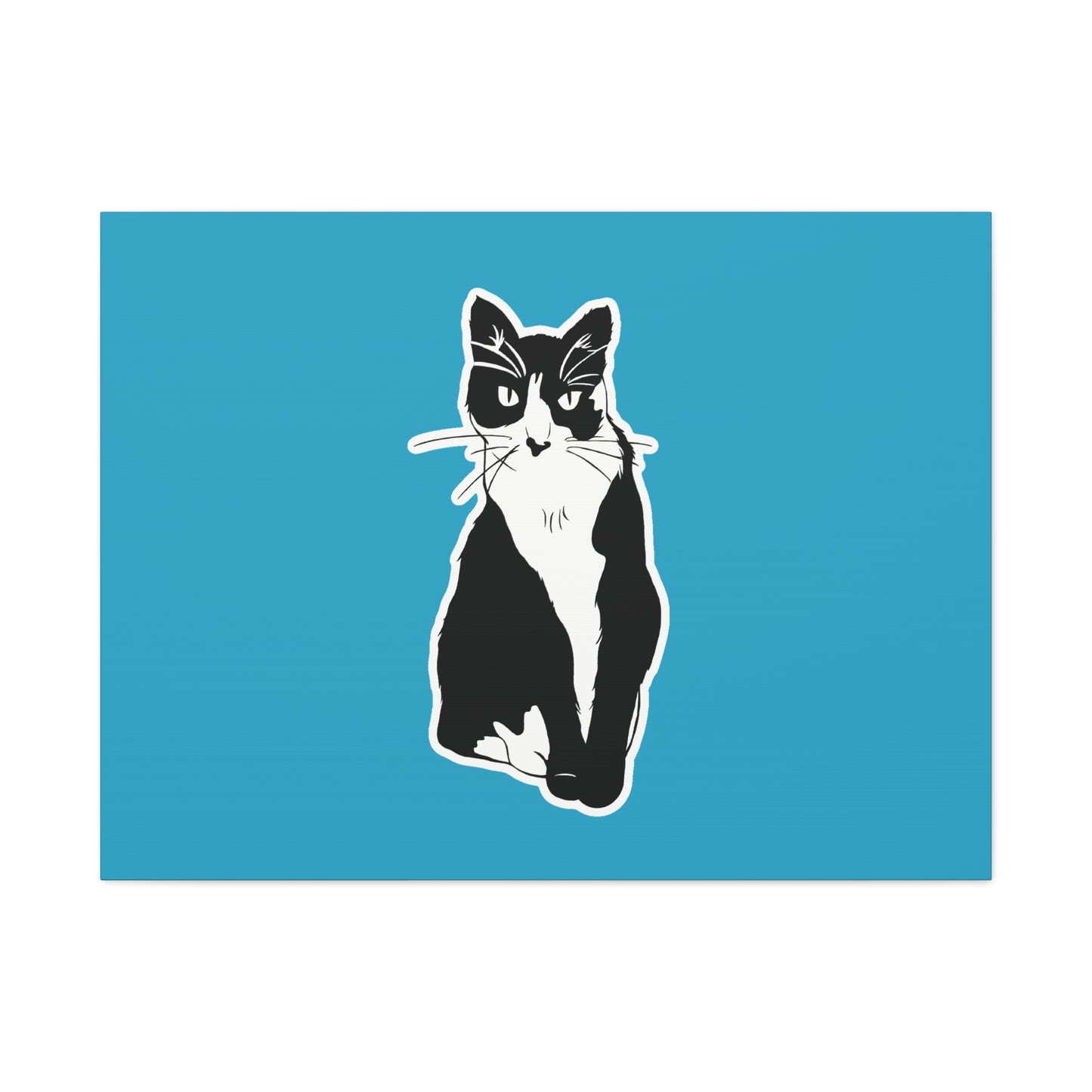 Cat Canvas Print on Turquoise (Sticker Style Cat) - Cat Drawing Art