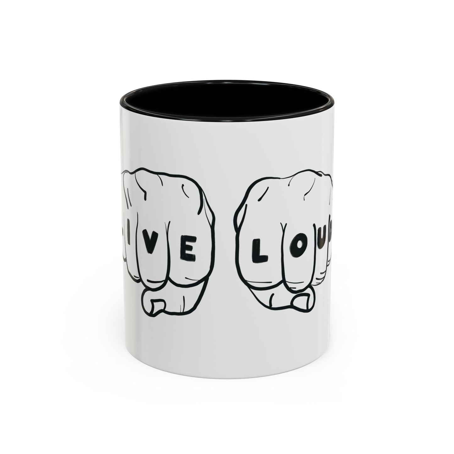 Live Loud Knuckle Tats Tattooed Fists Accent Mug