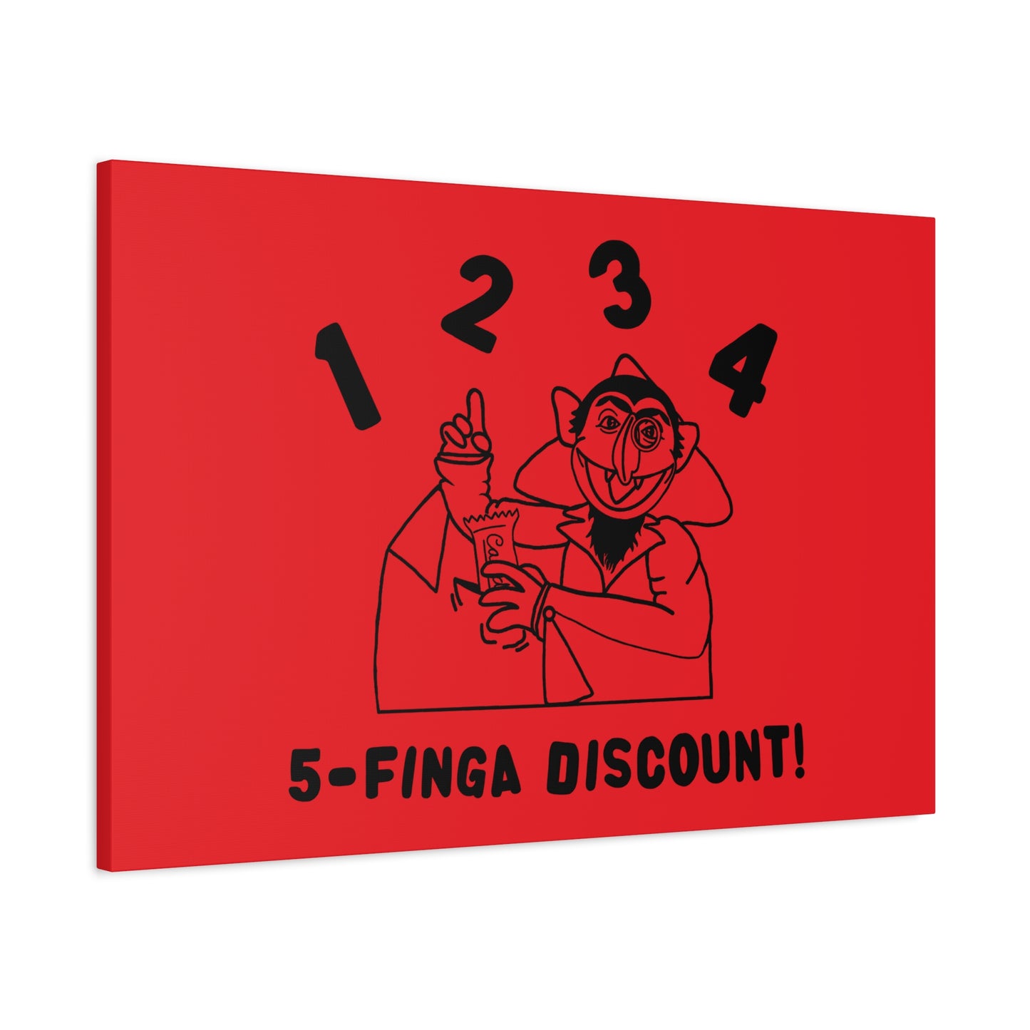 Five Finger Discount Outline Canvas Print Red - Sesame Street The Count Parody Art Print