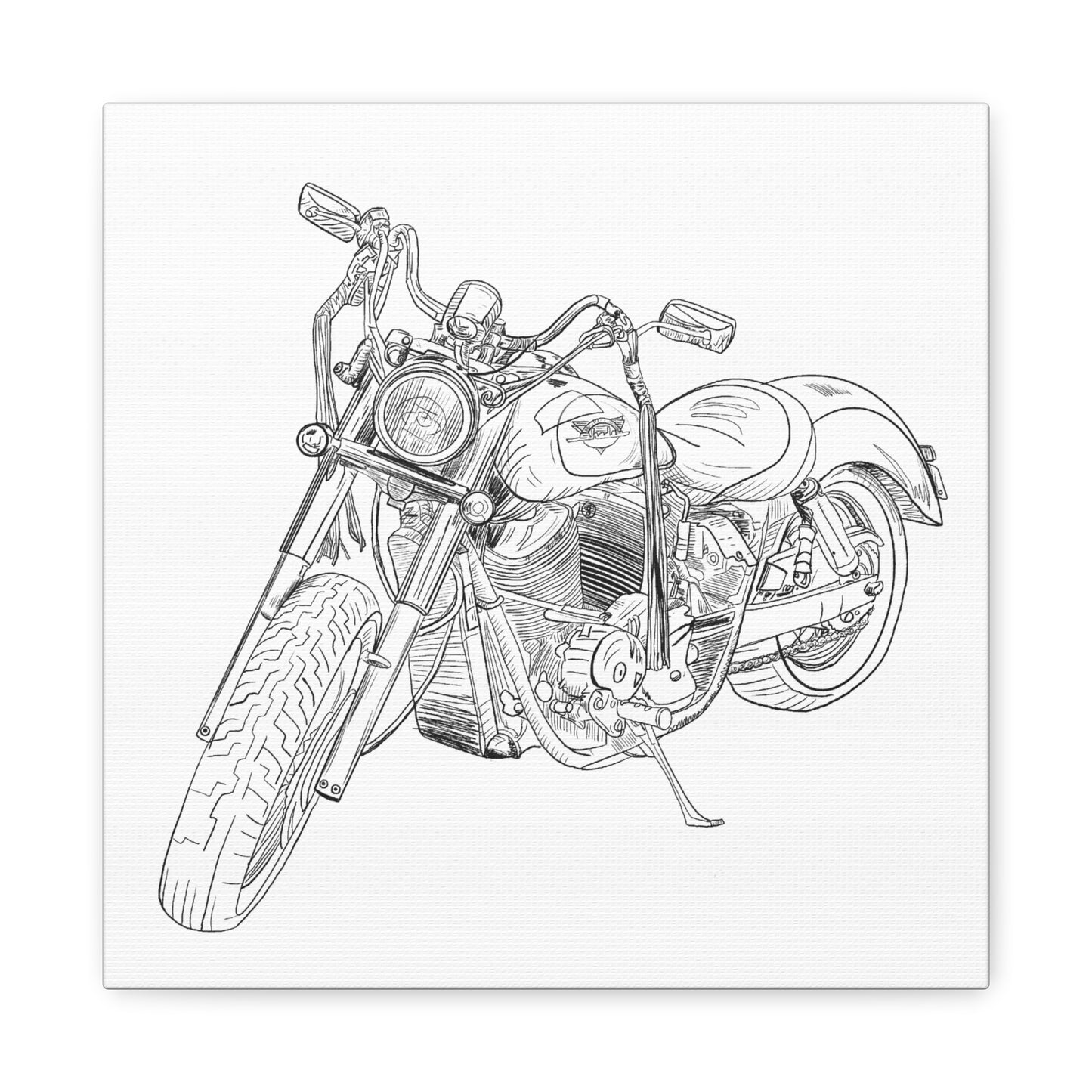 Ride Me Harley Motorcycle Sketch Canvas Print - Black Ink on White Background