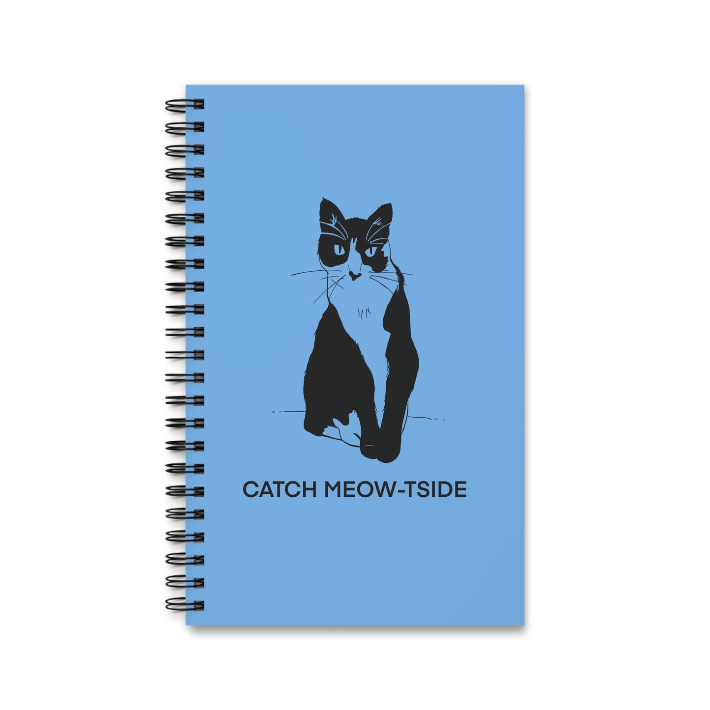 Catch Meow-tside Notebook in Light Blue (Transparent Style Cat) - Cat Spiral Notebook