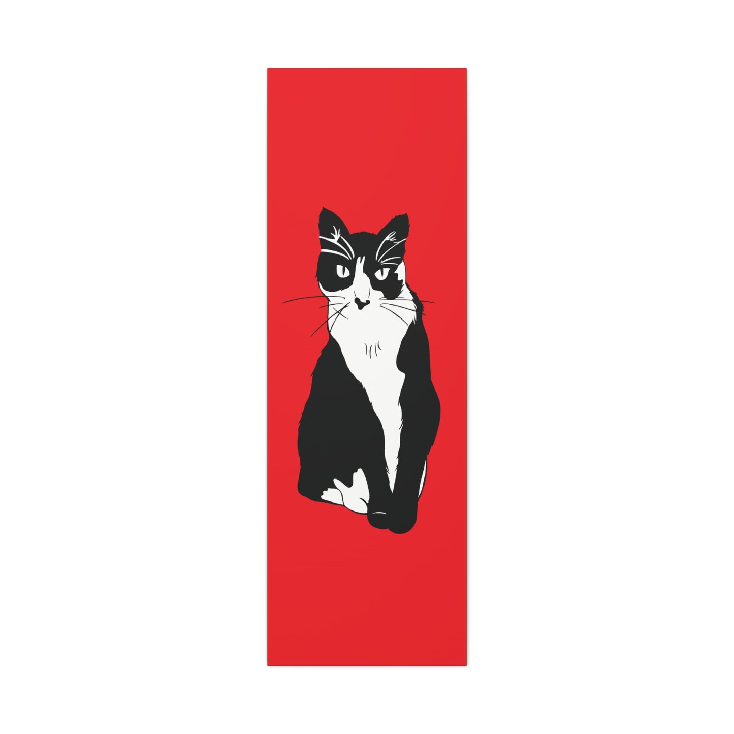 Cat Canvas on Red (B&W Style Cat) - Cat Drawing Art