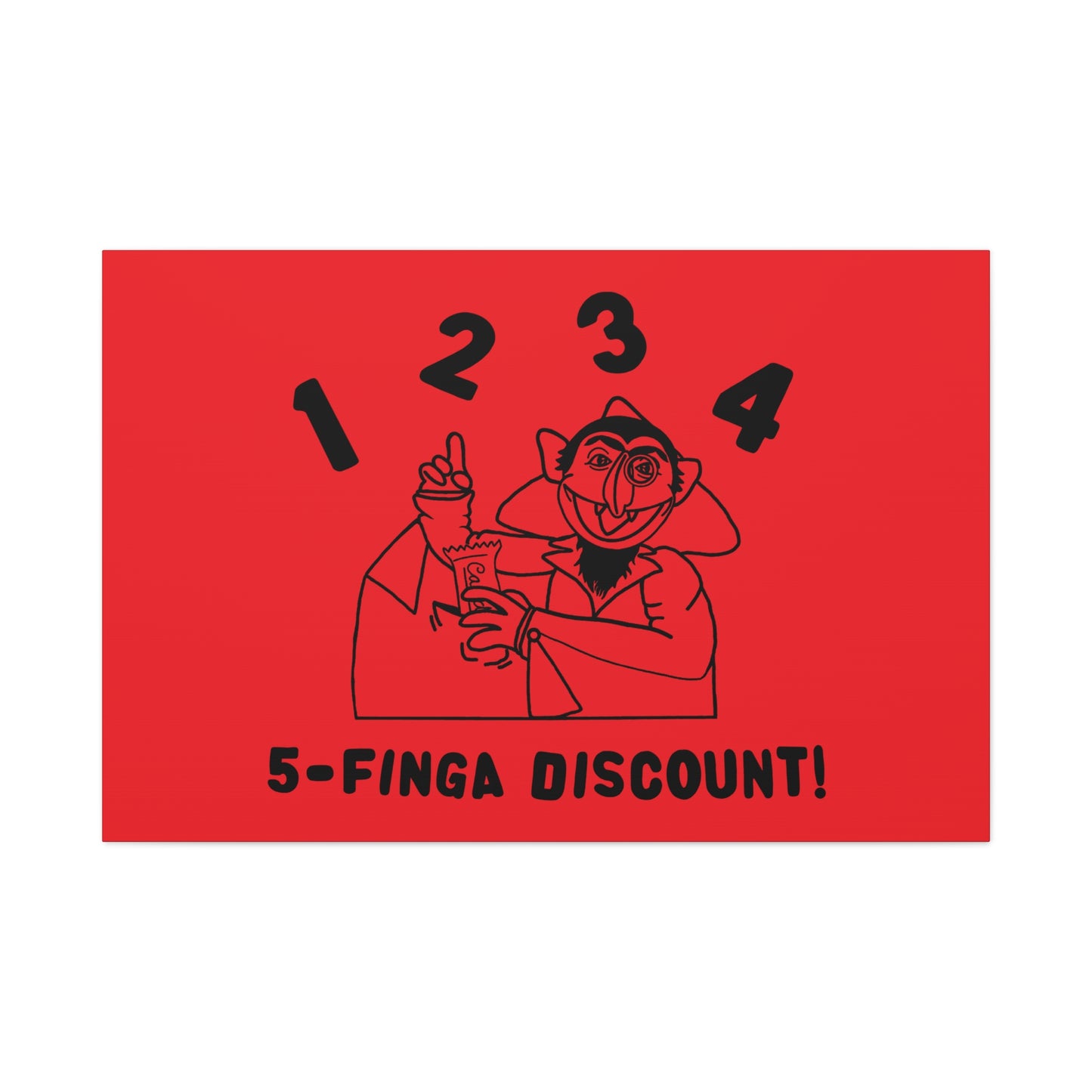 Five Finger Discount Outline Canvas Print Red - Sesame Street The Count Parody Art Print