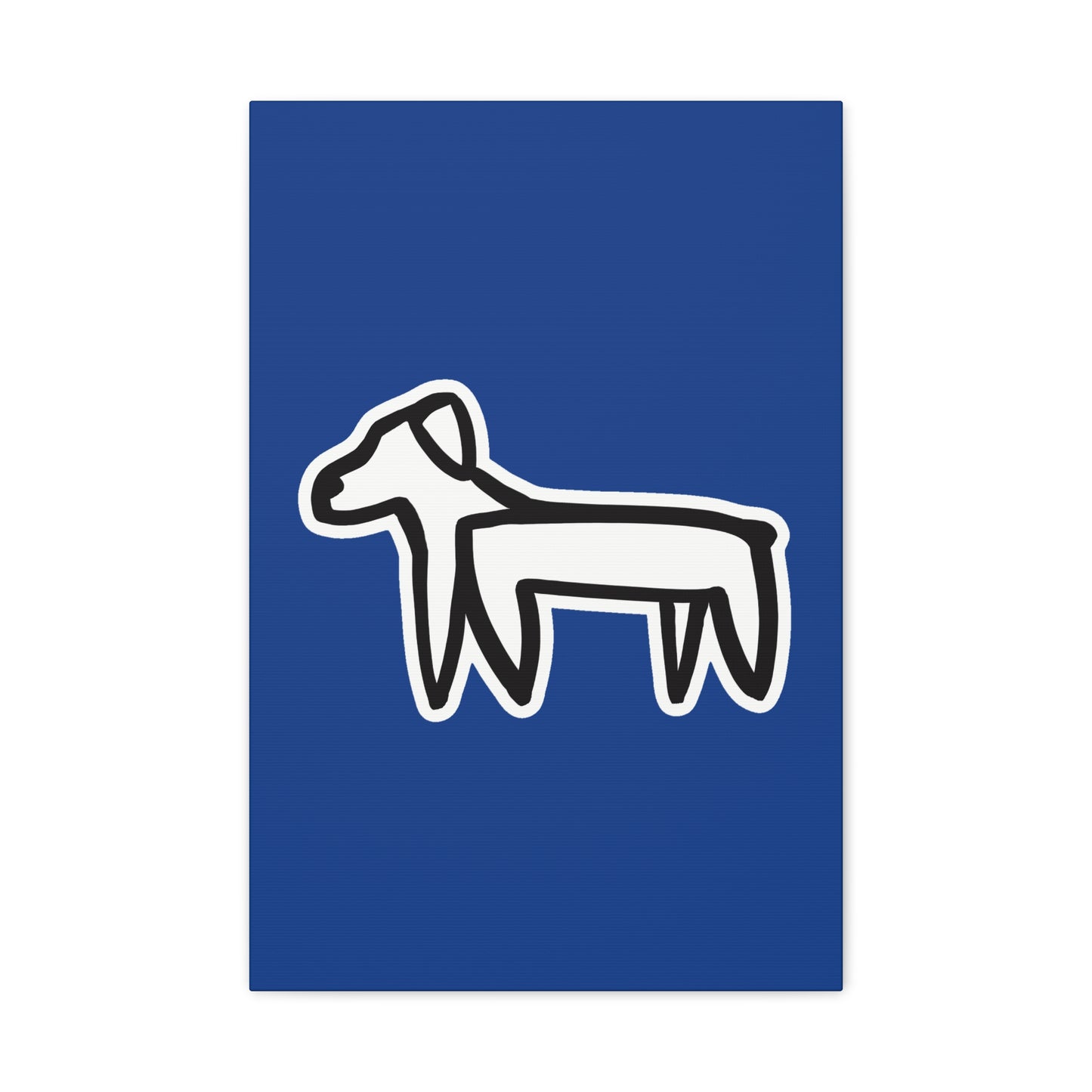 Dog Canvas Print on Blue (Sticker Style White Dog) - Dog Drawing Wall Art