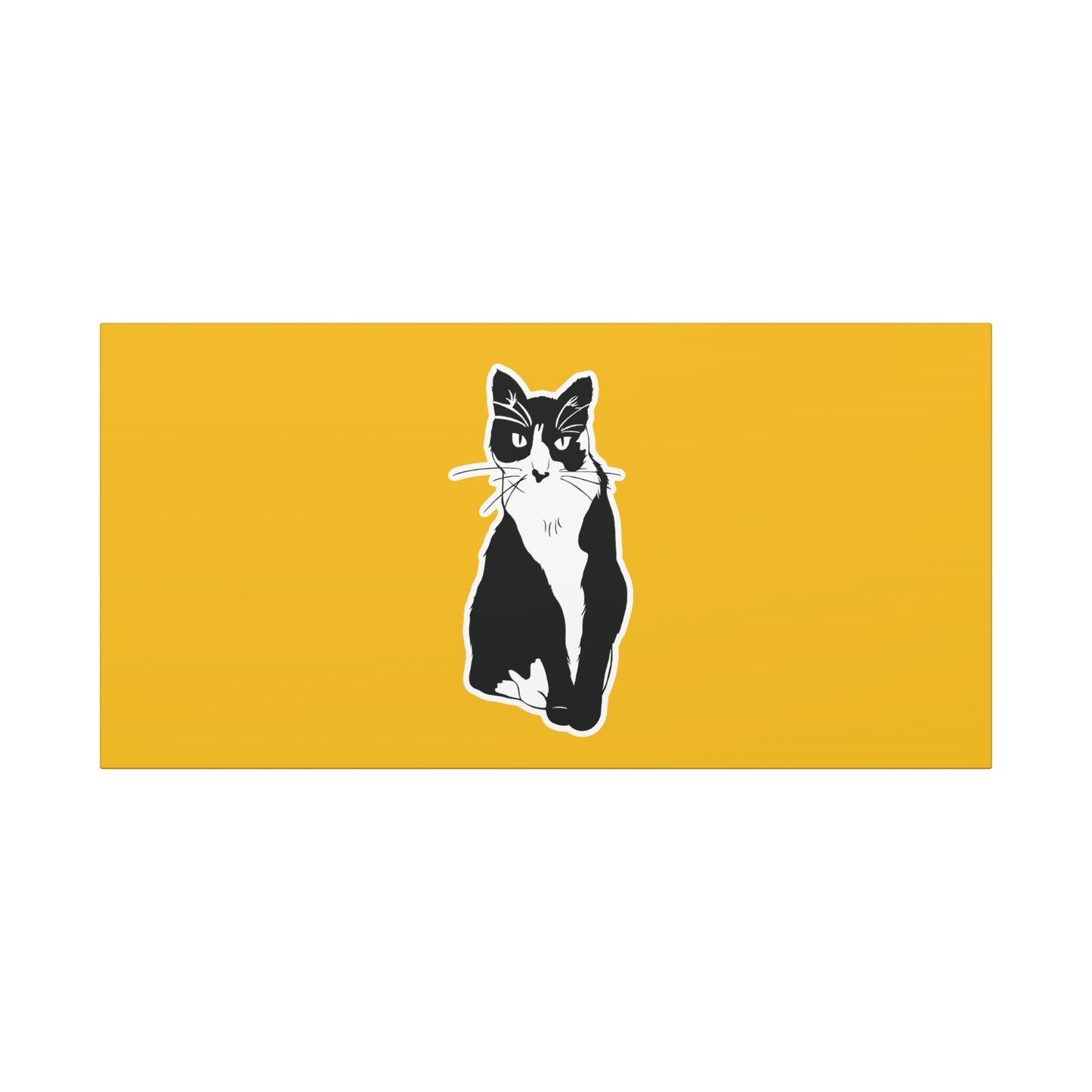Cat Canvas Print on Yellow (Sticker Style Cat) - Cat Drawing Art