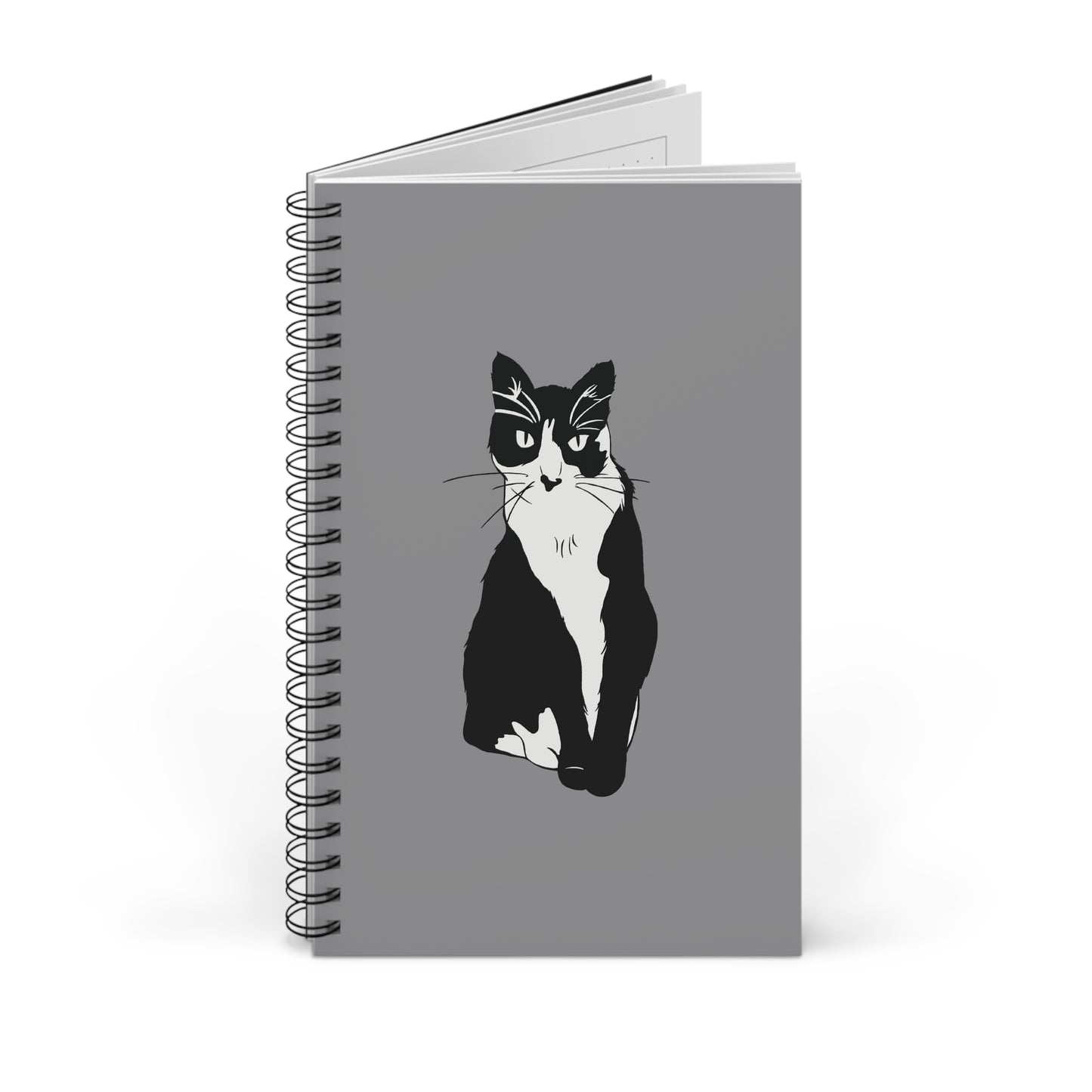 Cat Notebook in Grey (B&W Style Cat) - Cat Spiral Notebook