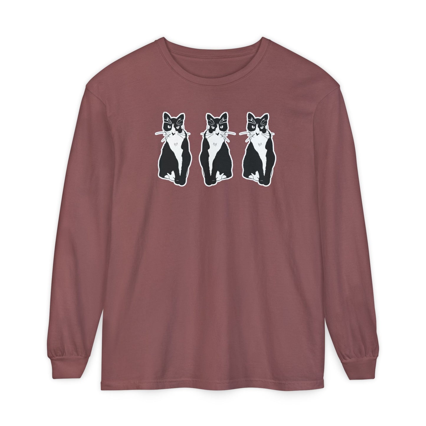 Cat x3 Long Sleeve Tee (Sticker Style Cat) - Cat Drawing Shirt