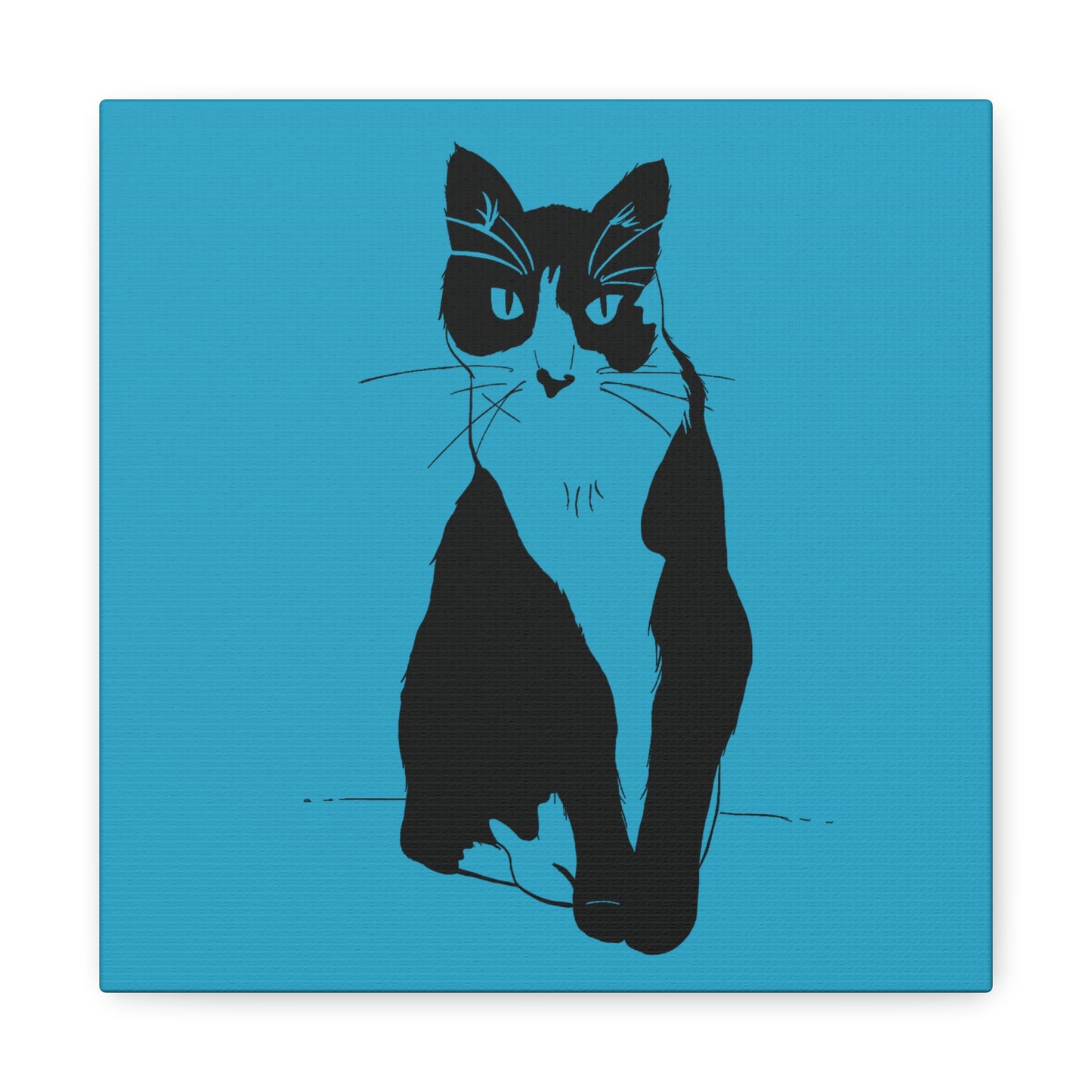 Cat Canvas Print on Turquoise (Transparent Style Cat) - Cat Drawing Art