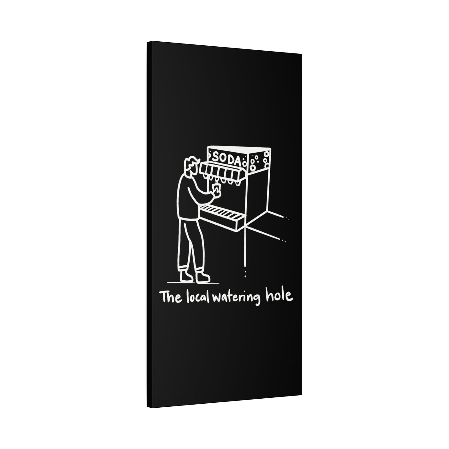 Local Watering Hole Canvas Print - White Ink on Black Background