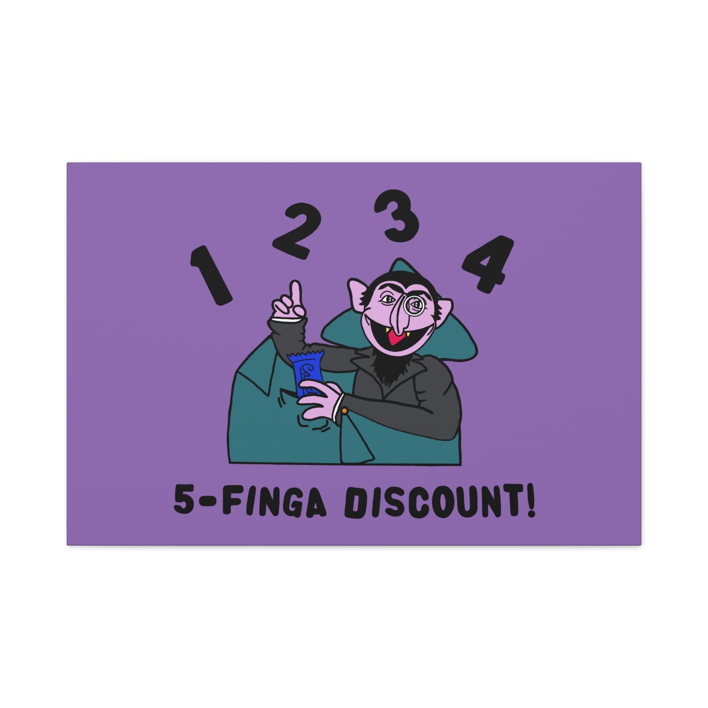 Five Finger Discount Canvas Print Light Purple - Sesame Street The Count Parody Art Print