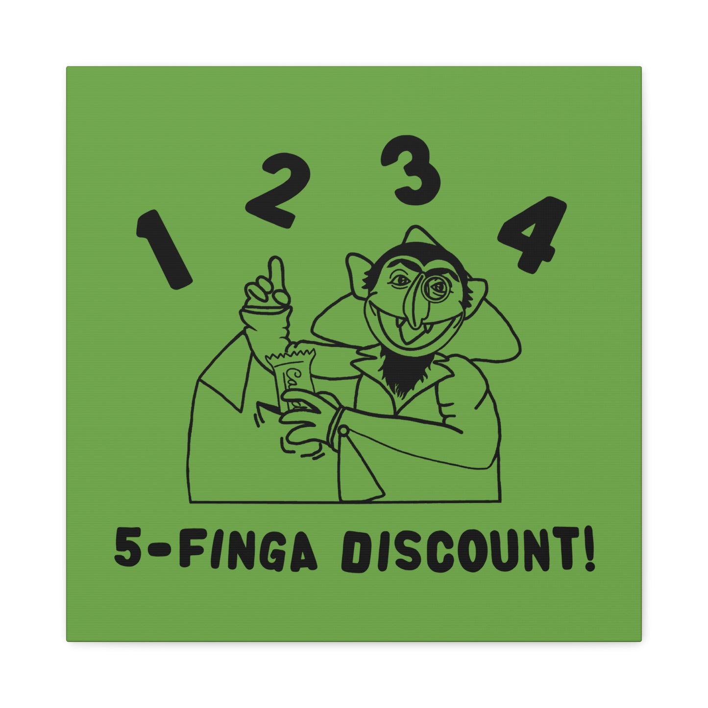 Five Finger Discount Outline Canvas Print Green - Sesame Street The Count Parody Art Print