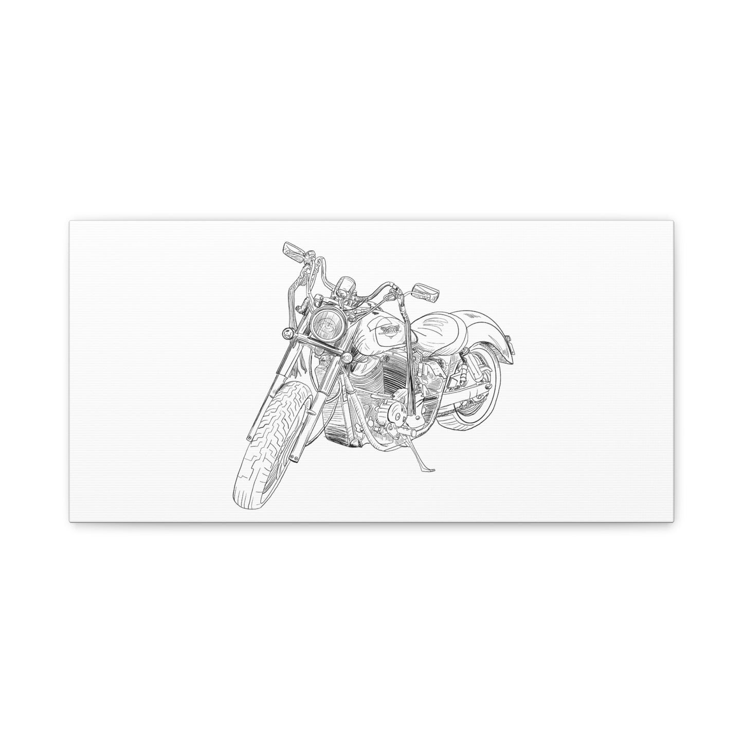 Ride Me Harley Motorcycle Sketch Canvas Print - Black Ink on White Background