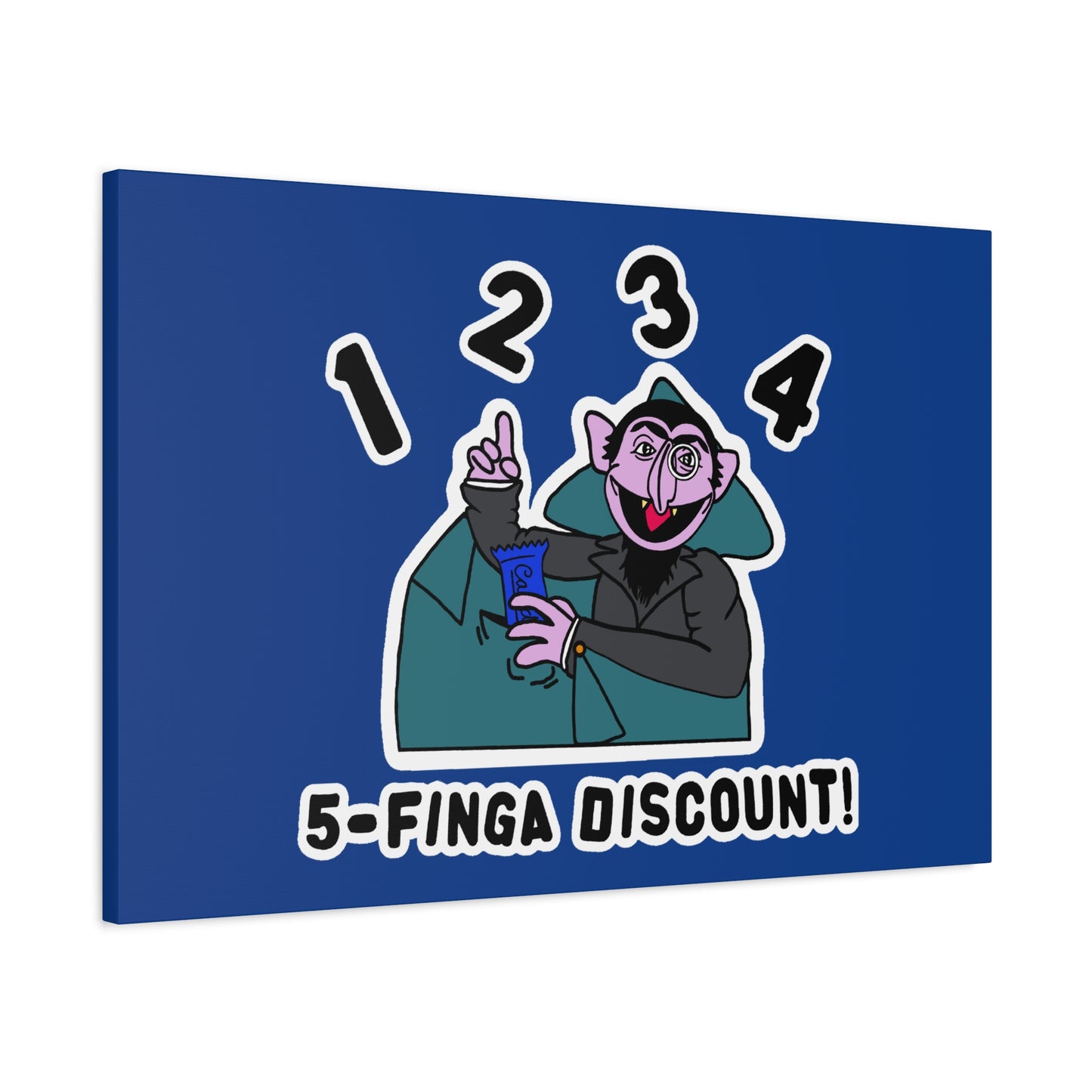 Five Finger Discount Canvas Print Dark Blue - Sesame Street The Count Parody Art Print
