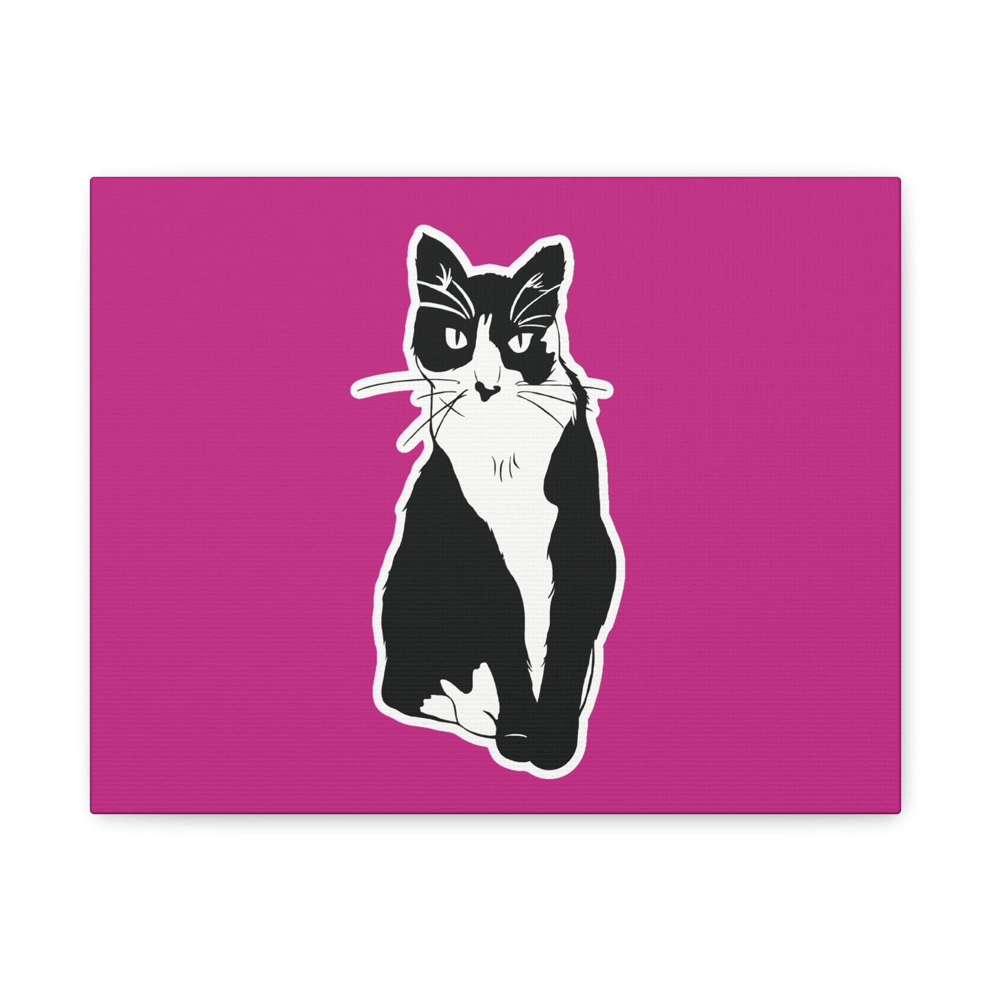 Cat Canvas on Pink (Sticker Style Cat) - Cat Drawing Art