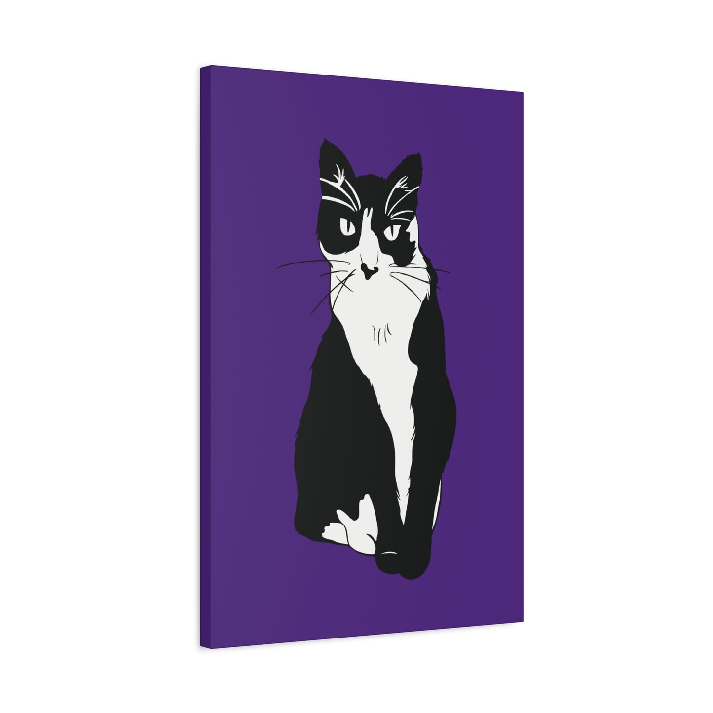 Cat Canvas on Purple (B&W Style Cat) - Cat Drawing Art