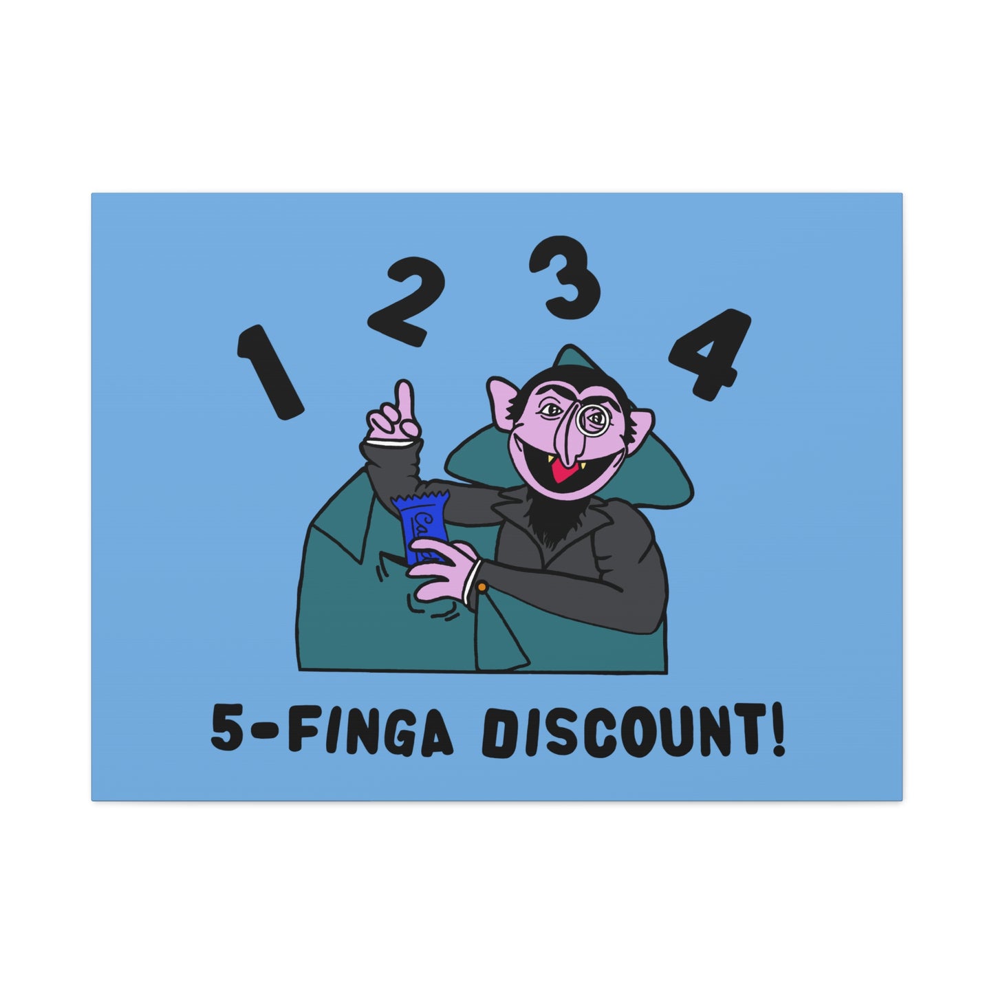 Five Finger Discount Canvas Print Light Blue - Sesame Street The Count Parody Art Print
