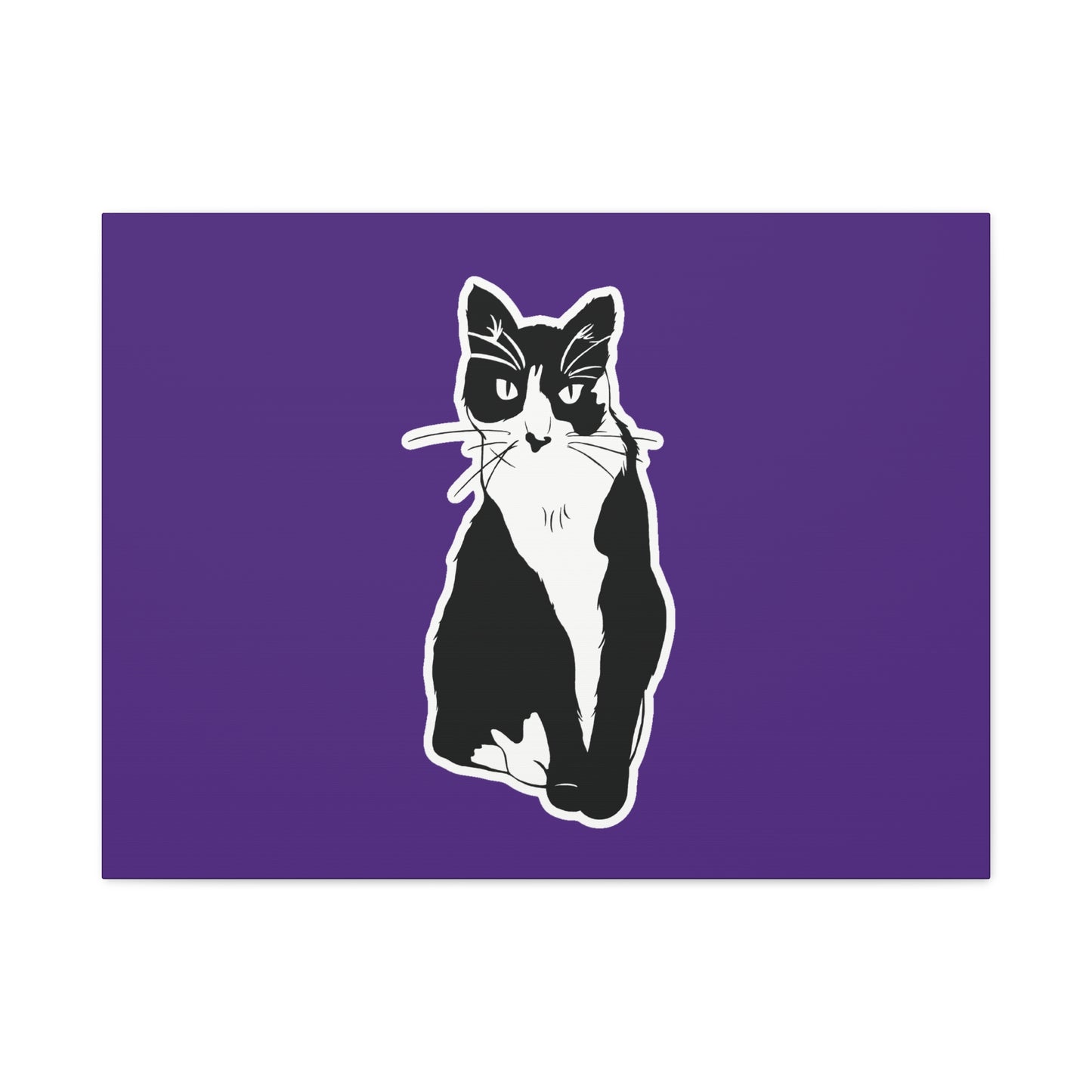 Cat Canvas Print on Purple (Sticker Style Cat) - Cat Drawing Art