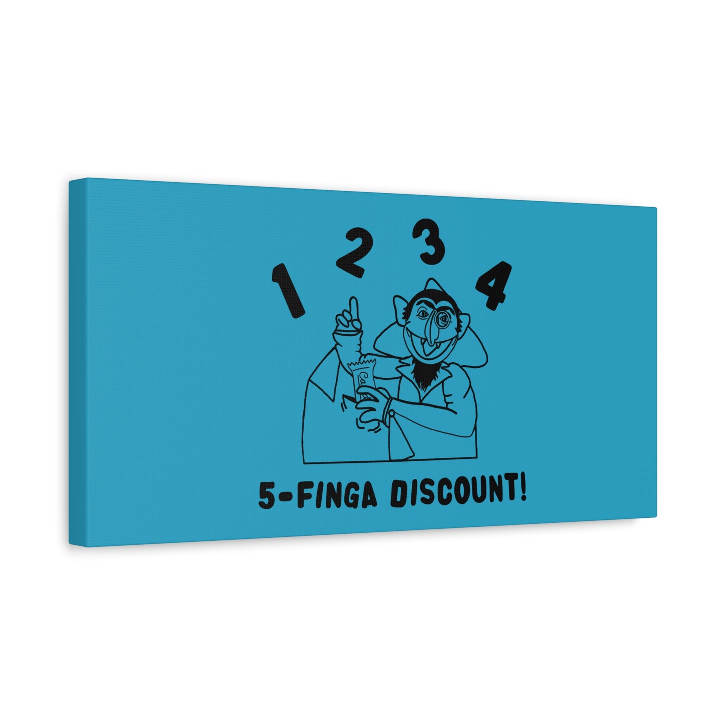 Five Finger Discount Outline Canvas Print Turquoise - Sesame Street The Count Parody Art Print