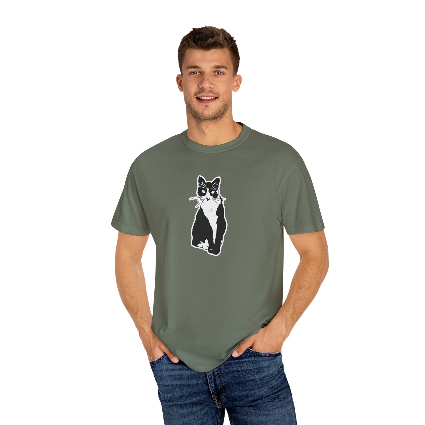 Cat Tee (Sticker Style Cat) - Cat Drawing Shirt