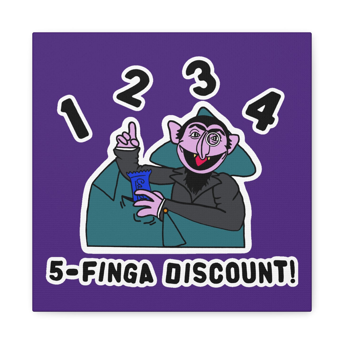 Five Finger Discount Canvas Print Light Purple - Sesame Street The Count Parody Art Print