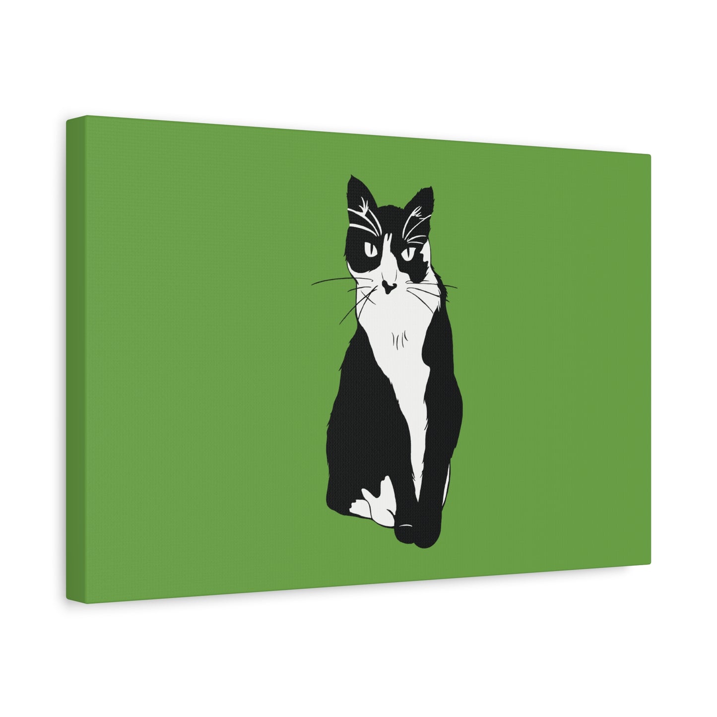 Cat Canvas on Green (B&W Style Cat) - Cat Drawing Art