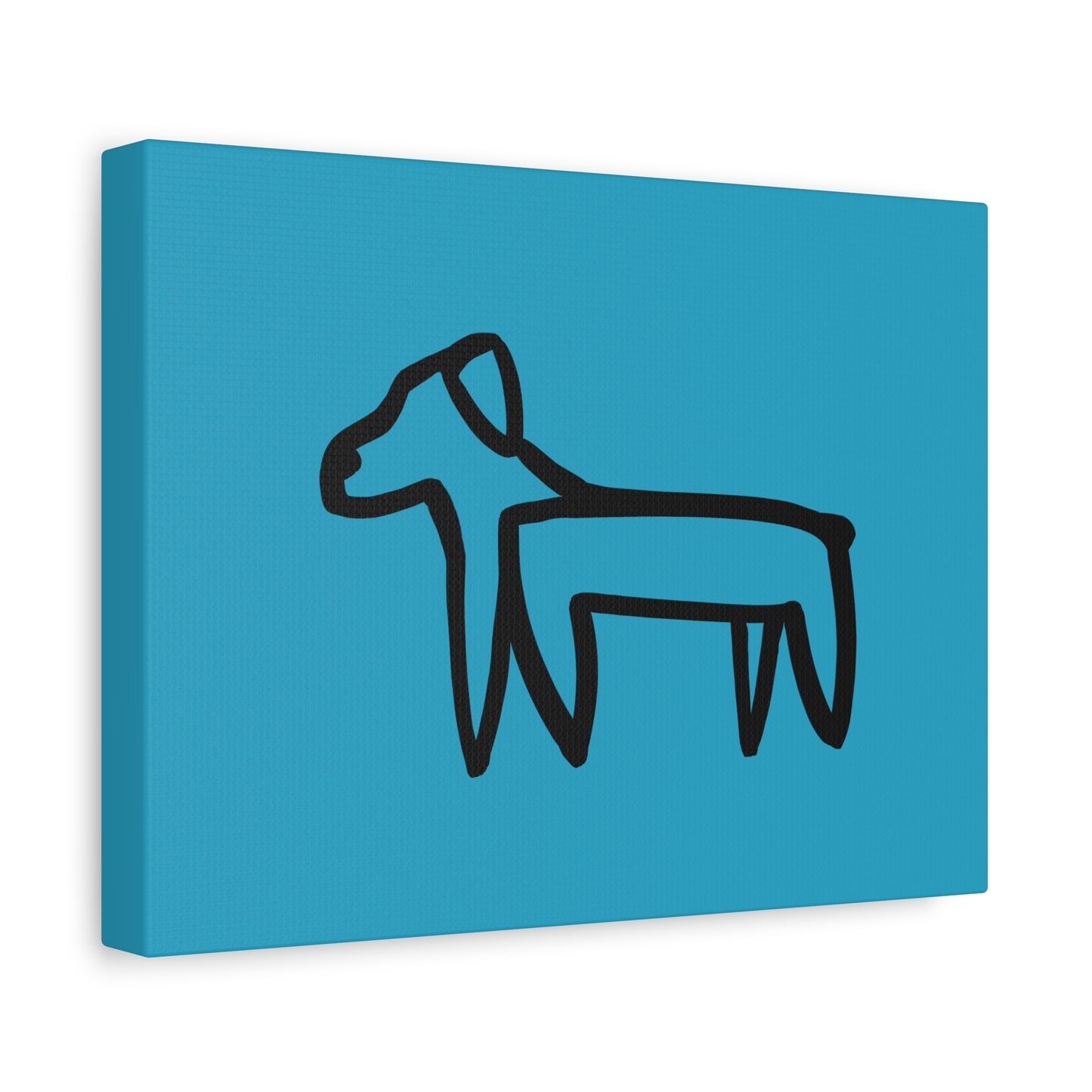 Dog Canvas Print on Turquoise (Transparent Style Black Dog) - Dog Drawing Canvas