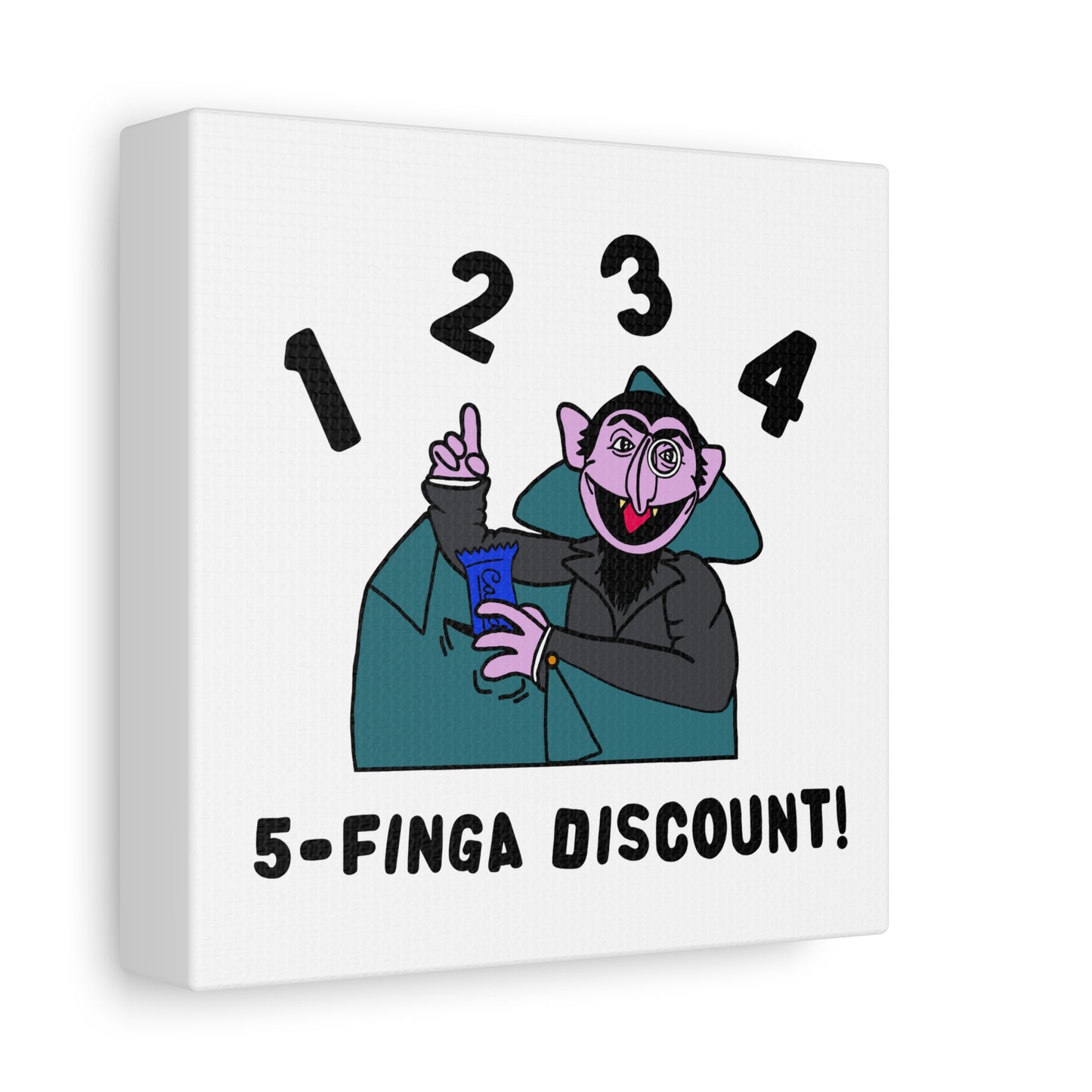Five Finger Discount Canvas Print White - Sesame Street The Count Parody Art Print