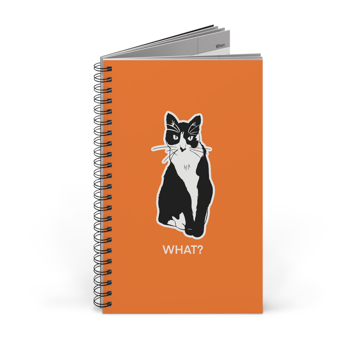 Cattitude Notebook in Light Orange (Sticker Style Cat with White Writing) - Cat Spiral Notebook