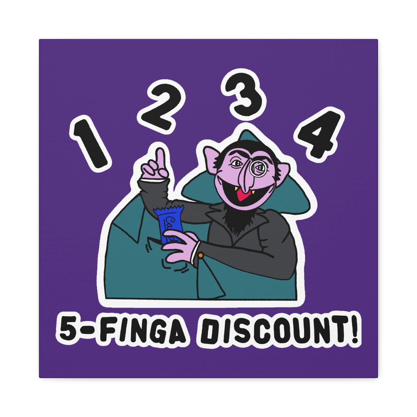 Five Finger Discount Canvas Print Light Purple - Sesame Street The Count Parody Art Print