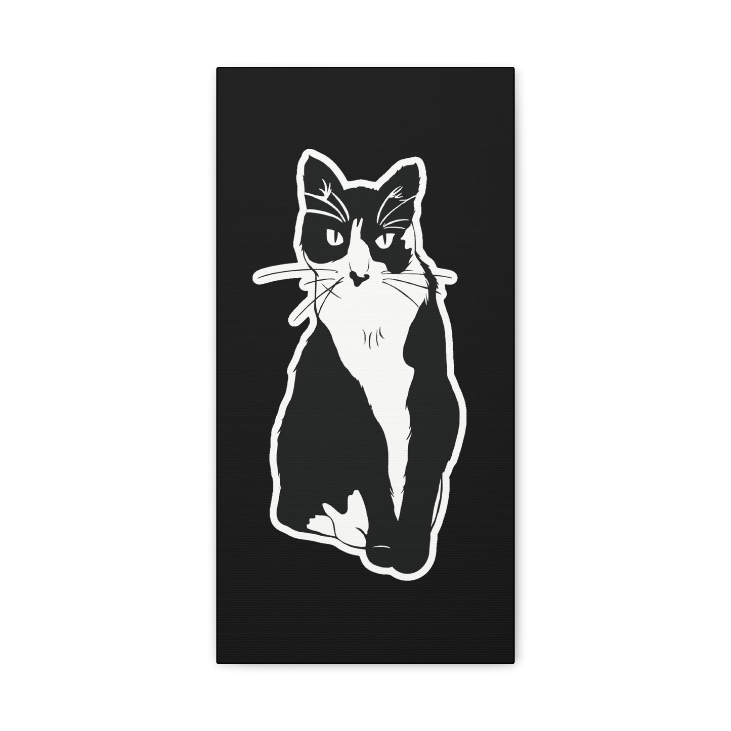 Cat Canvas Print on Black (Sticker Style Cat) - Cat Drawing Art