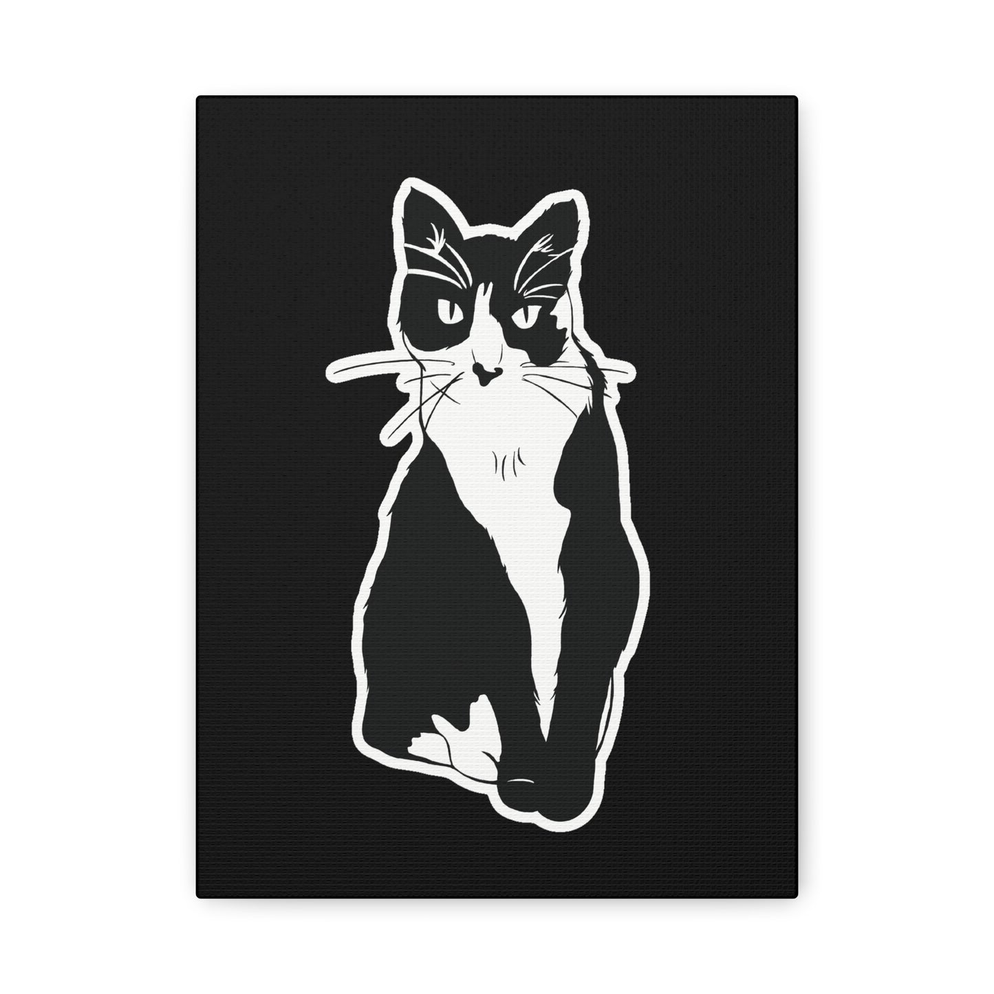 Cat Canvas Print on Black (Sticker Style Cat) - Cat Drawing Art
