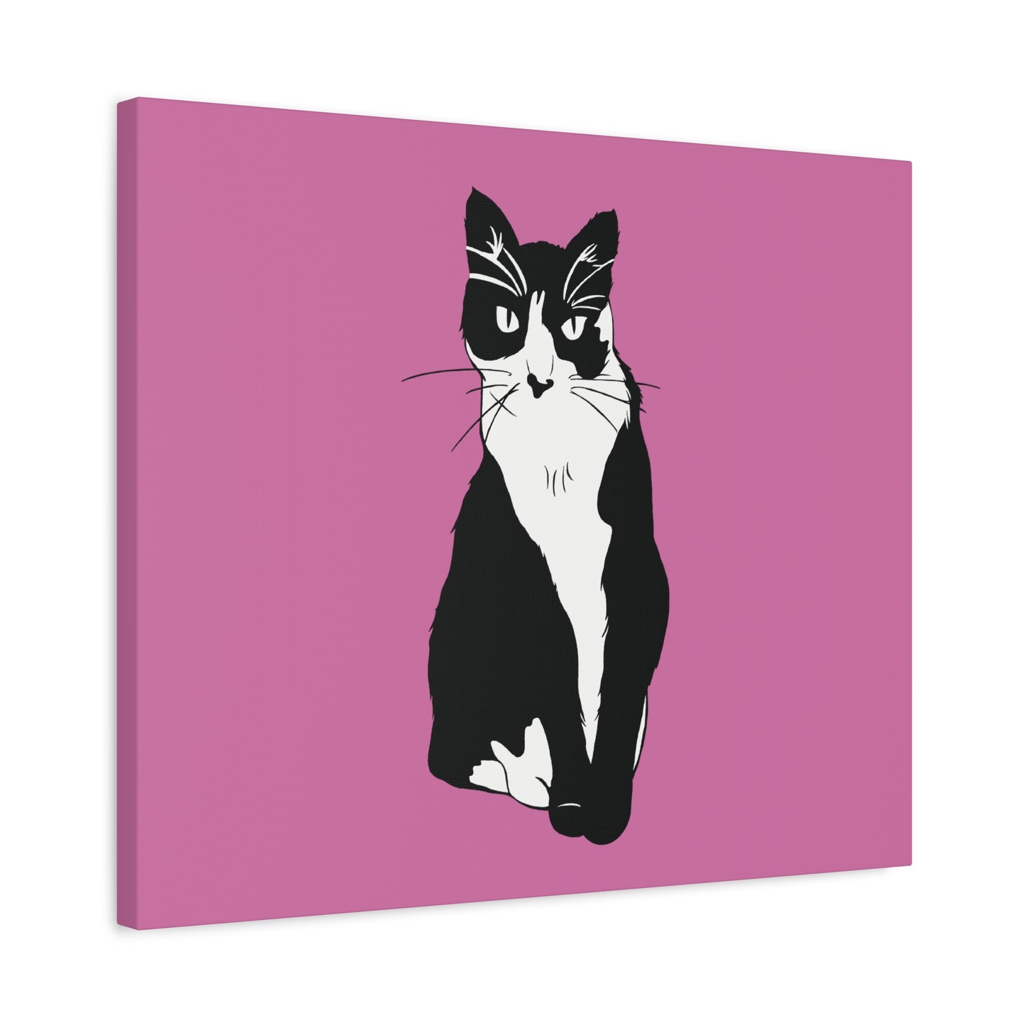 Cat Canvas on Light Pink (B&W Style Cat) - Cat Drawing Art