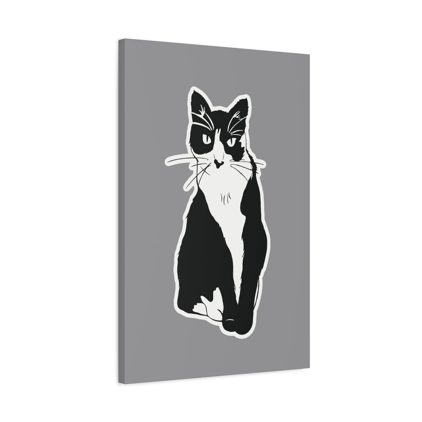 Cat Canvas Print on Grey (Sticker Style Cat) - Cat Drawing Wall Art