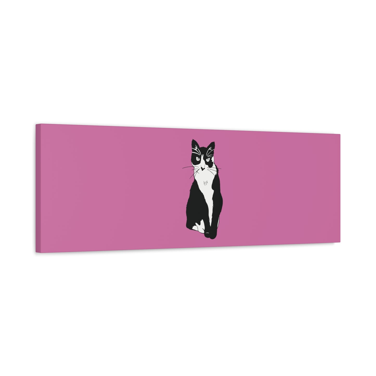 Cat Canvas on Light Pink (B&W Style Cat) - Cat Drawing Art