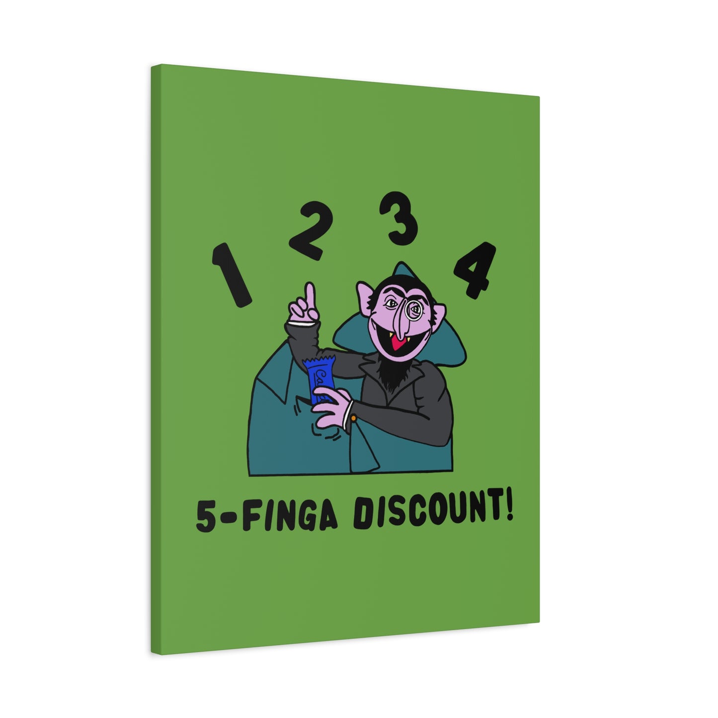Five Finger Discount Canvas Print Green - Sesame Street The Count Parody Art Print