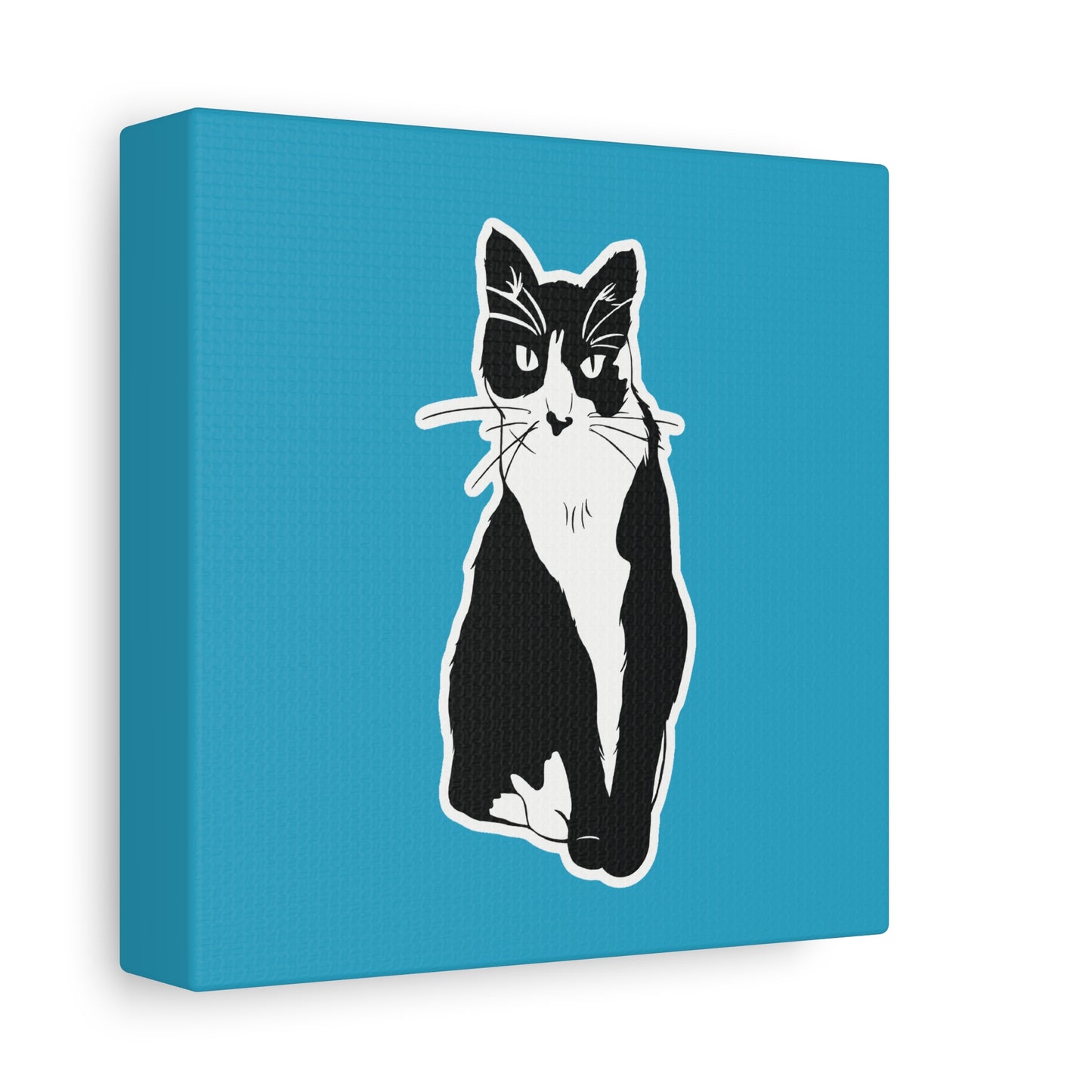Cat Canvas Print on Turquoise (Sticker Style Cat) - Cat Drawing Art