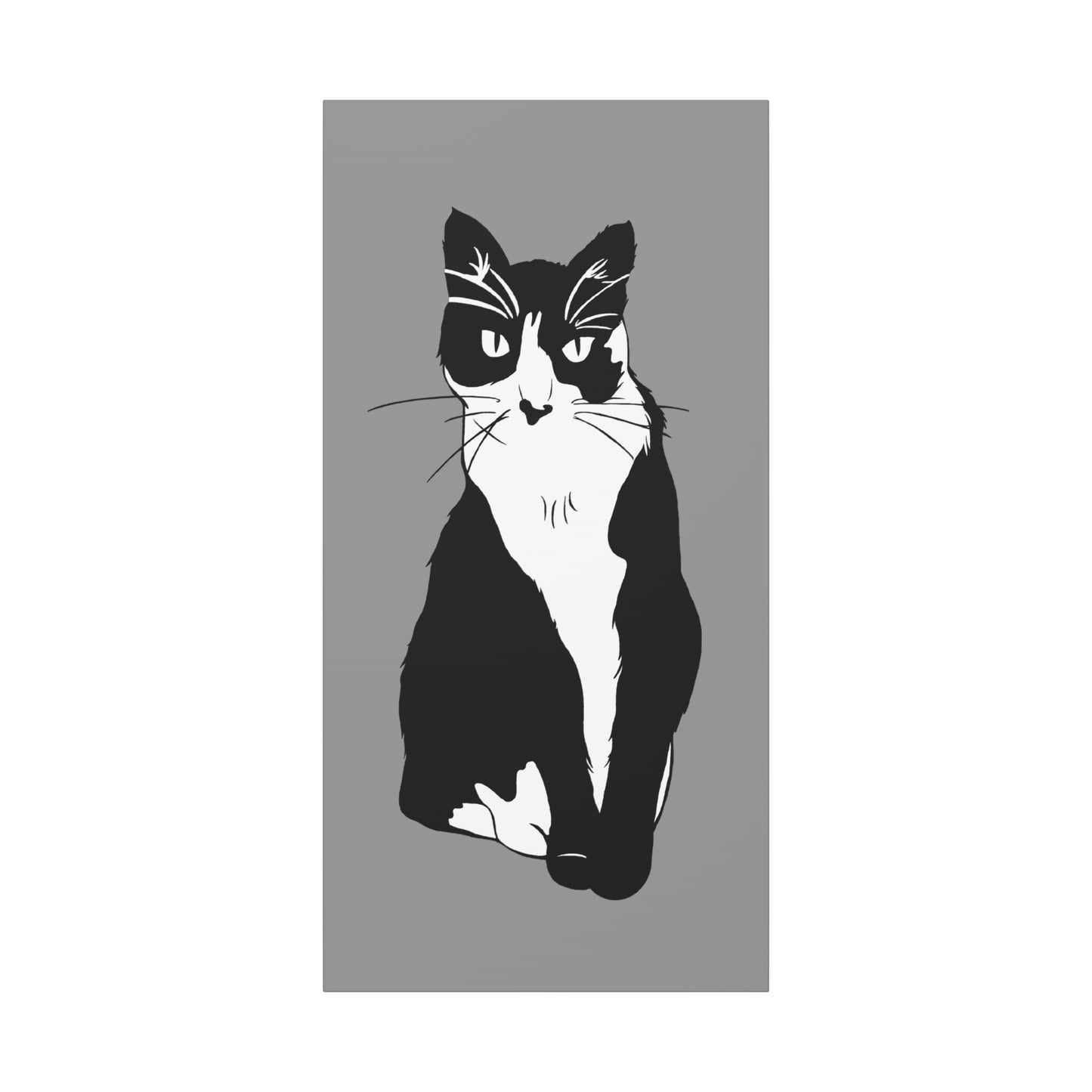 Cat Canvas on Grey (B&W Style Cat) - Cat Drawing Art