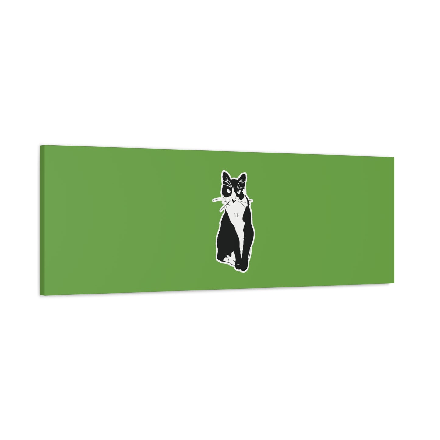Cat Canvas Print on Green (B&W Style Cat) - Cat Drawing Art
