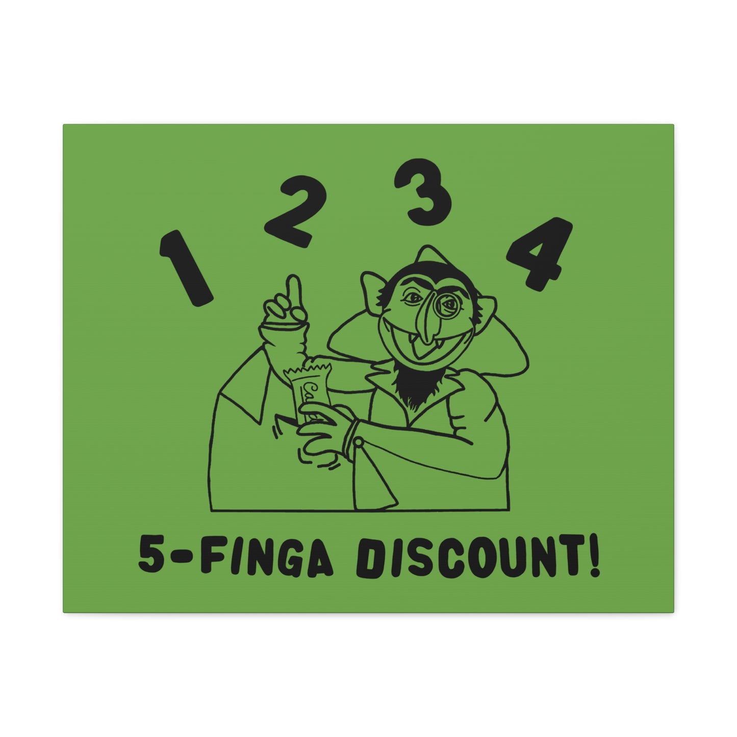 Five Finger Discount Outline Canvas Print Green - Sesame Street The Count Parody Art Print