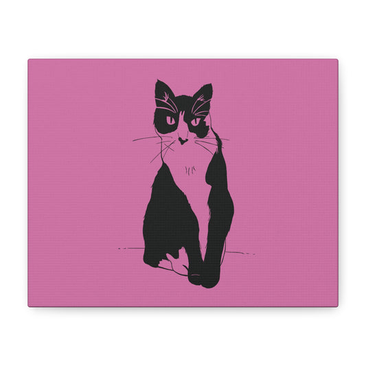 Cat Canvas Print on Pink (Transparent Style Cat) - Cat Drawing Art