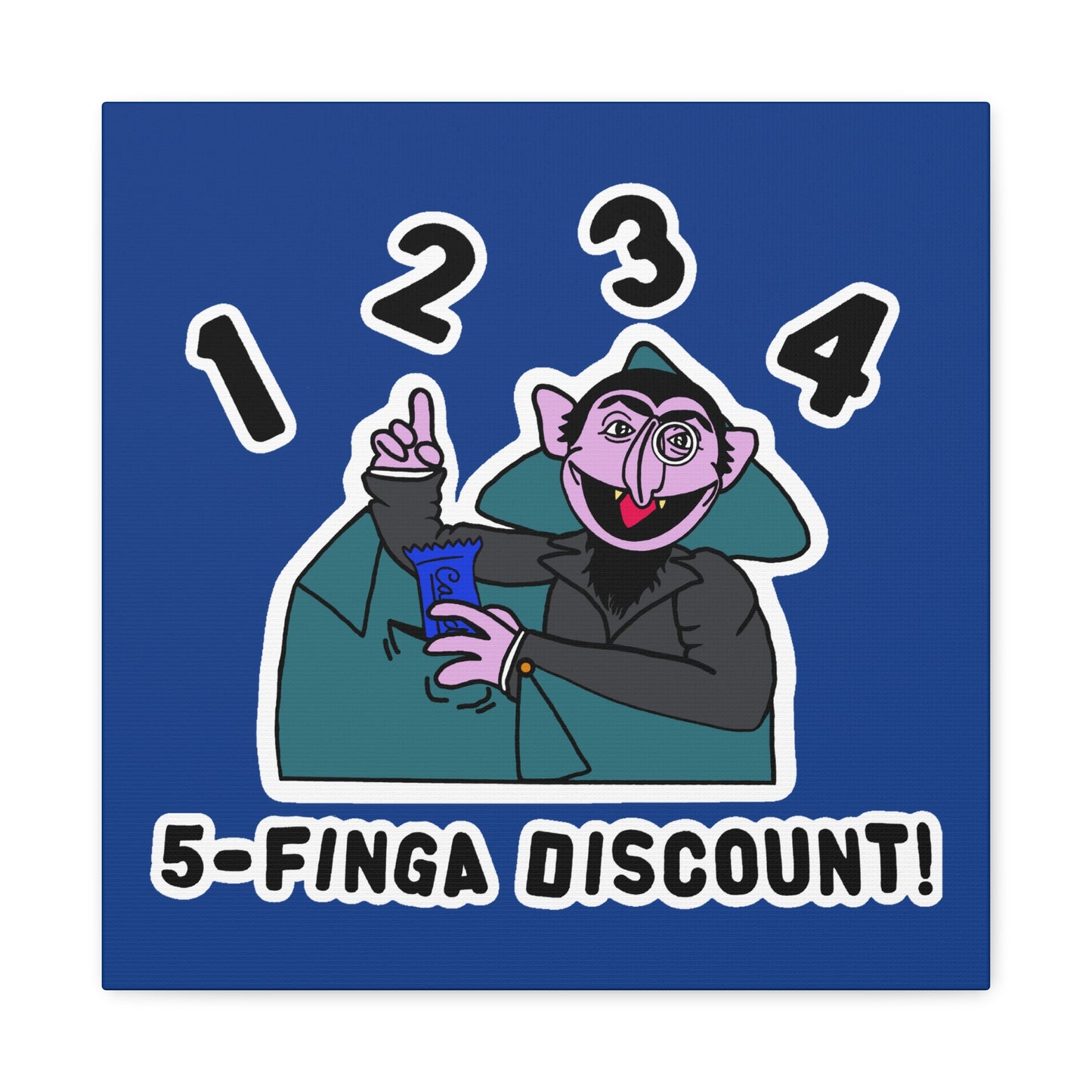 Five Finger Discount Canvas Print Dark Blue - Sesame Street The Count Parody Art Print