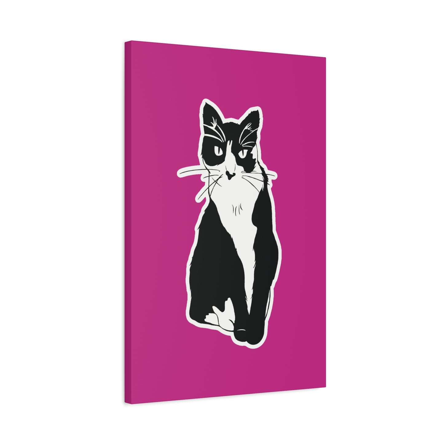 Cat Canvas on Pink (Sticker Style Cat) - Cat Drawing Art