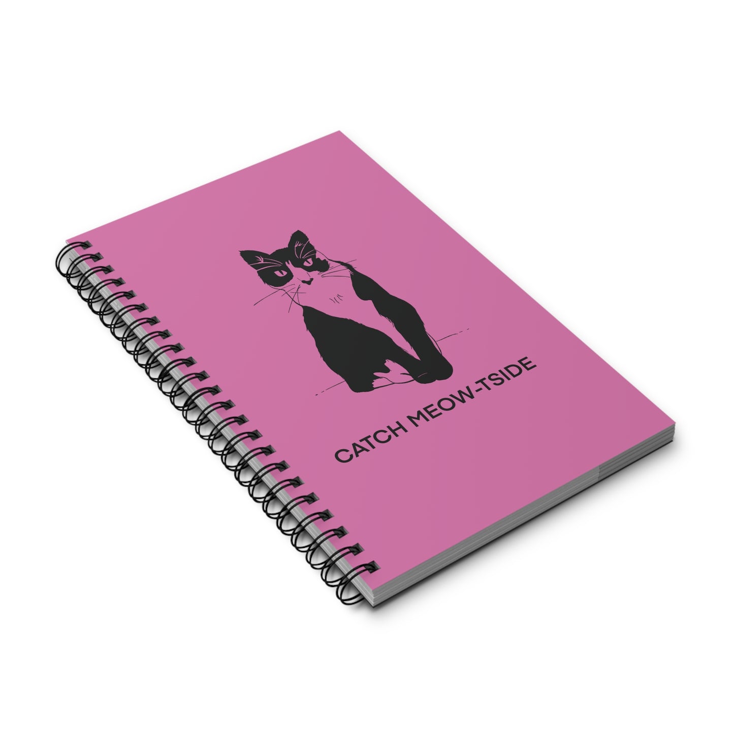 Catch Meow-tside Notebook in Light Pink (Transparent Style Cat) - Cat Spiral Notebook