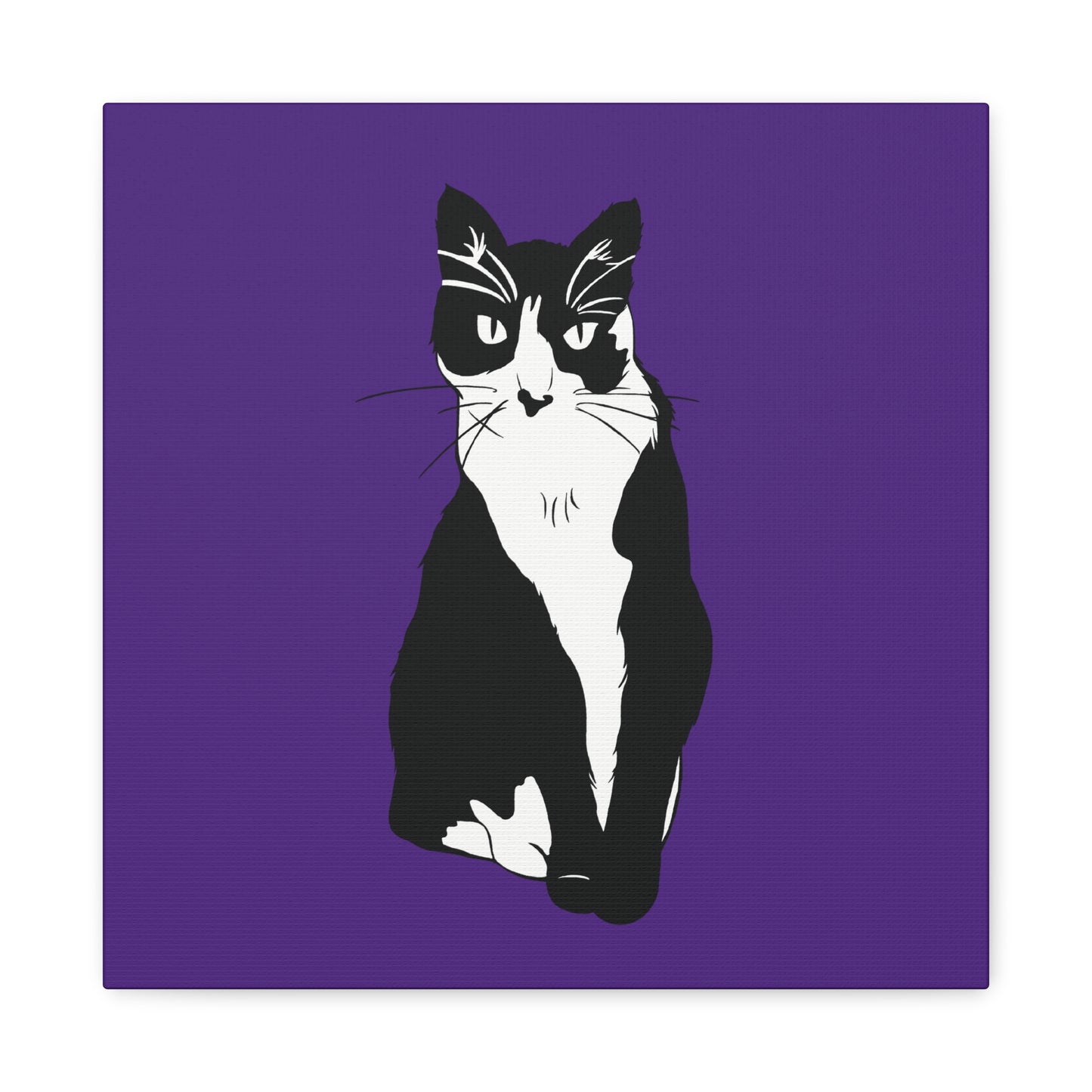 Cat Canvas on Purple (B&W Style Cat) - Cat Drawing Art