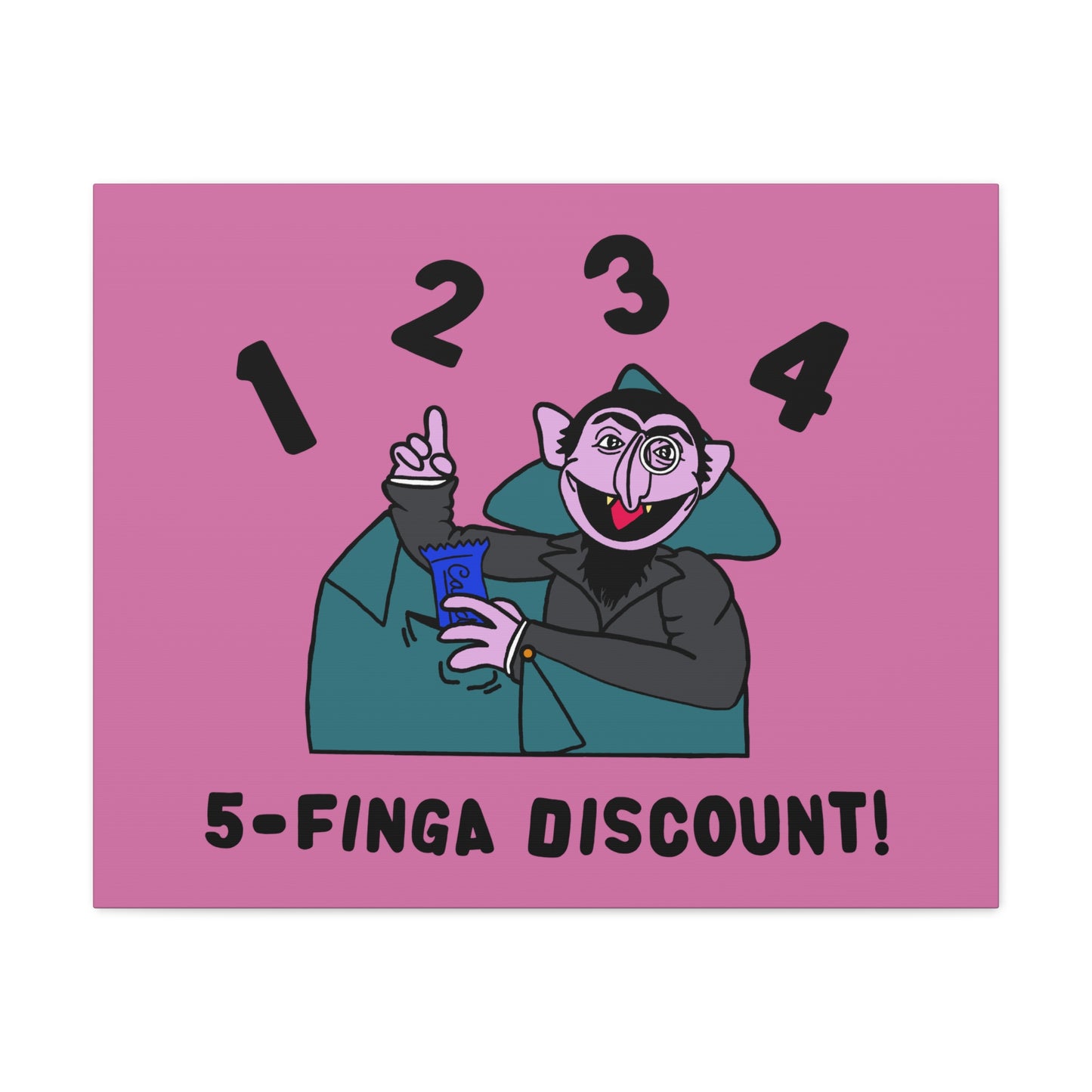 Five Finger Discount Canvas Print Light Pink - Sesame Street The Count Parody Art Print