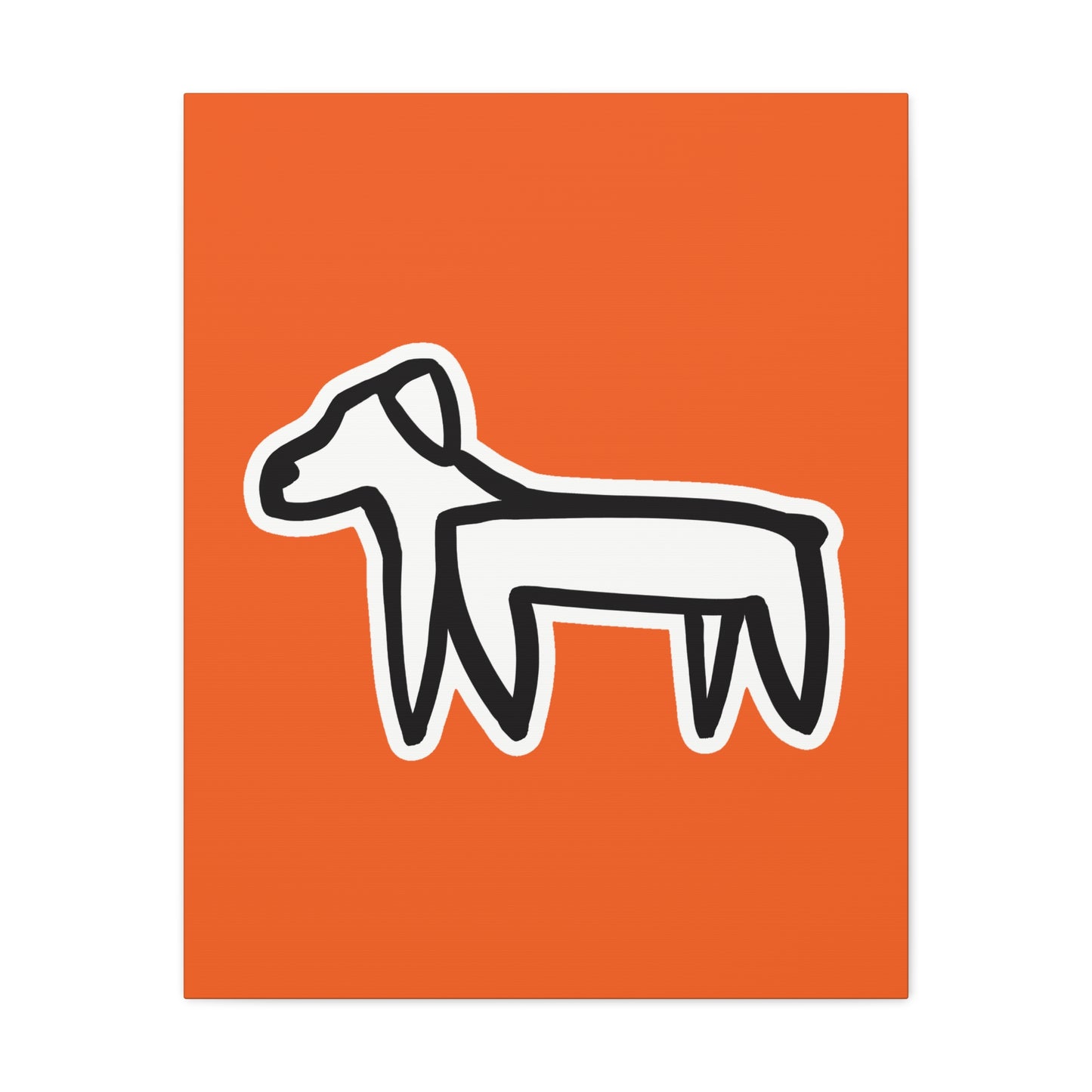 Dog Canvas Print on Orange (Sticker Style White Dog) - Dog Art Print