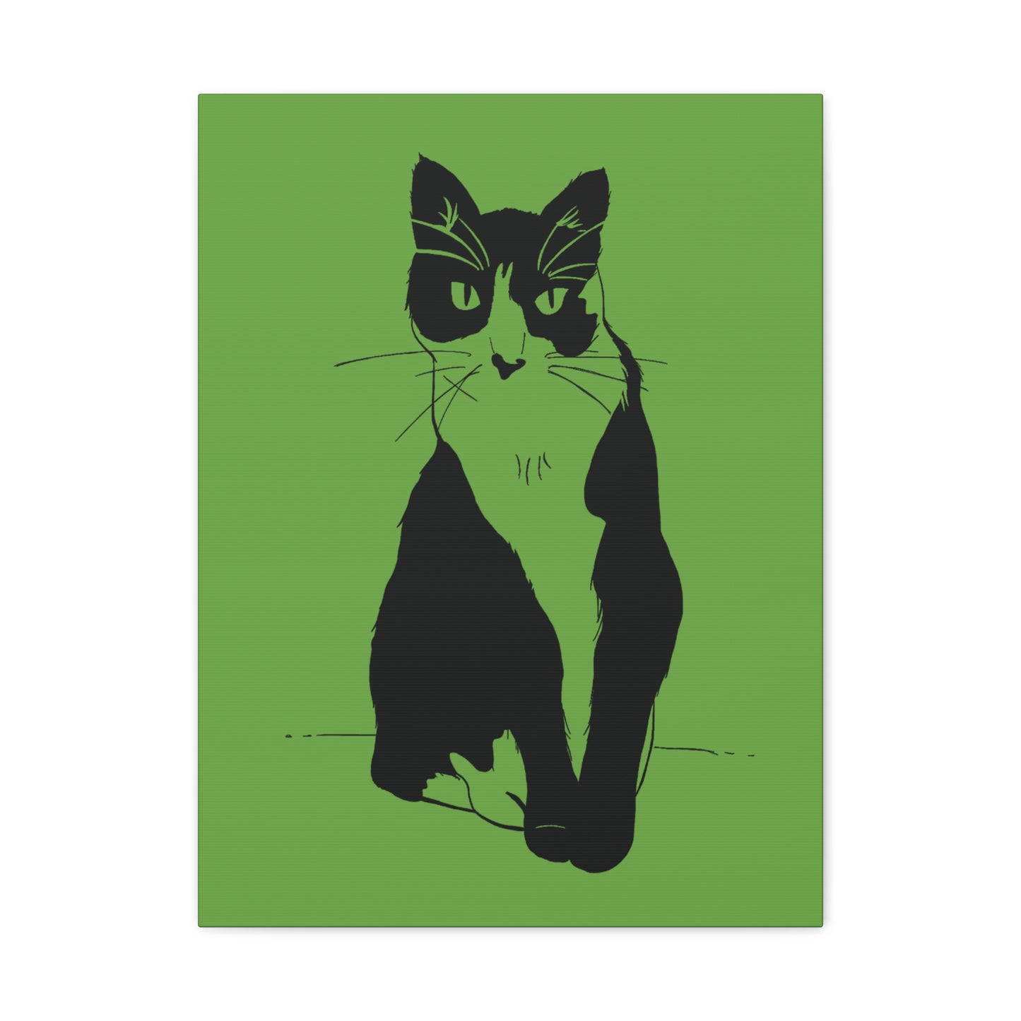 Cat Canvas Print on Green (Transparent Style Cat) - Cat Drawing Art