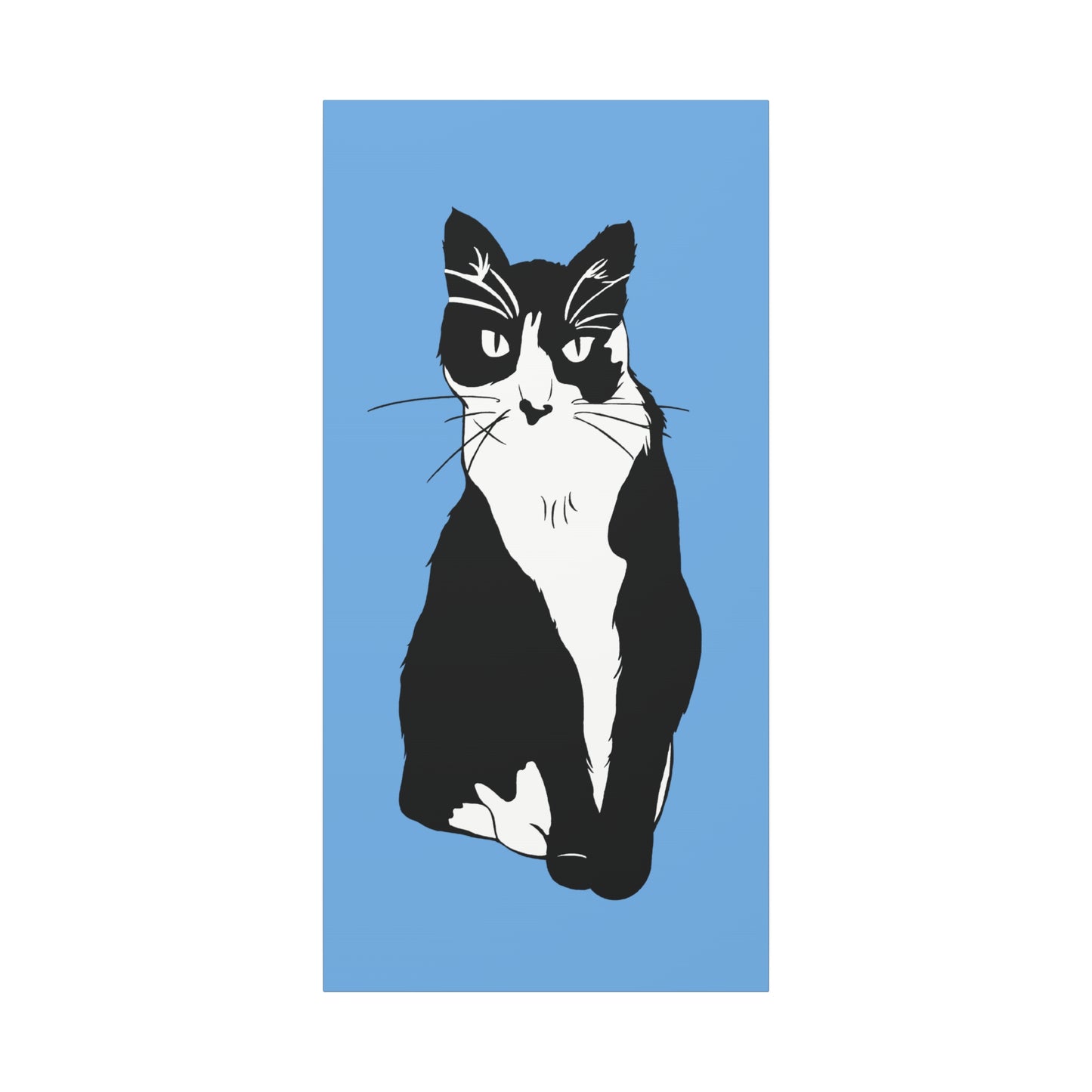 Cat Canvas on Light Blue (B&W Style Cat) - Cat Drawing Art