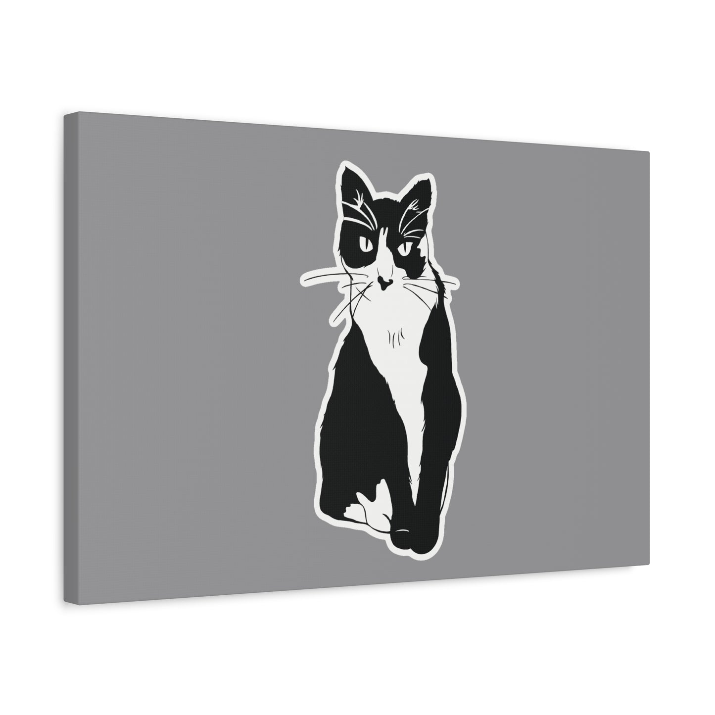 Cat Canvas Print on Grey (Sticker Style Cat) - Cat Drawing Wall Art